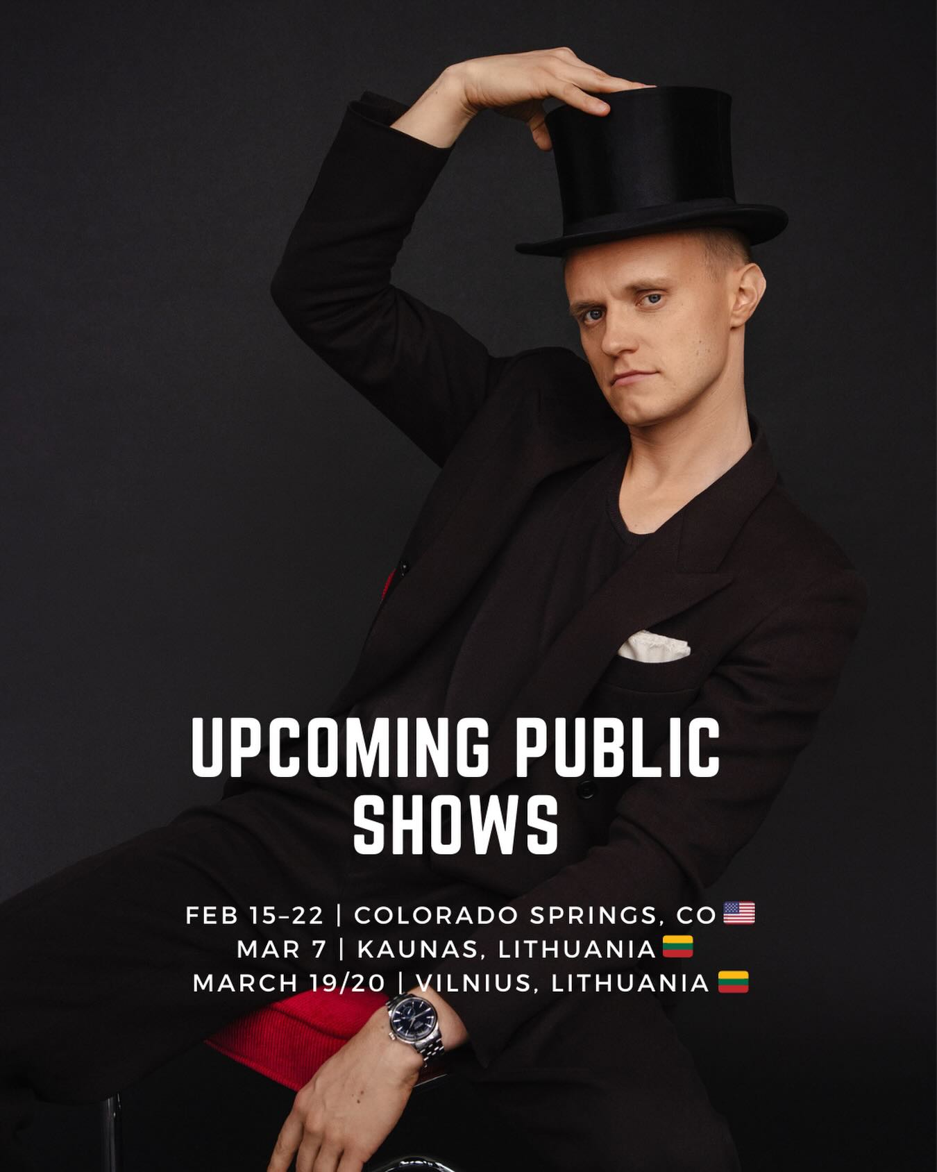 My public shows! new dates ahead! 🇺🇸🇱🇹
Performing in the USA & Lithuania I cannot wait to see you all!
📸 @sciuka