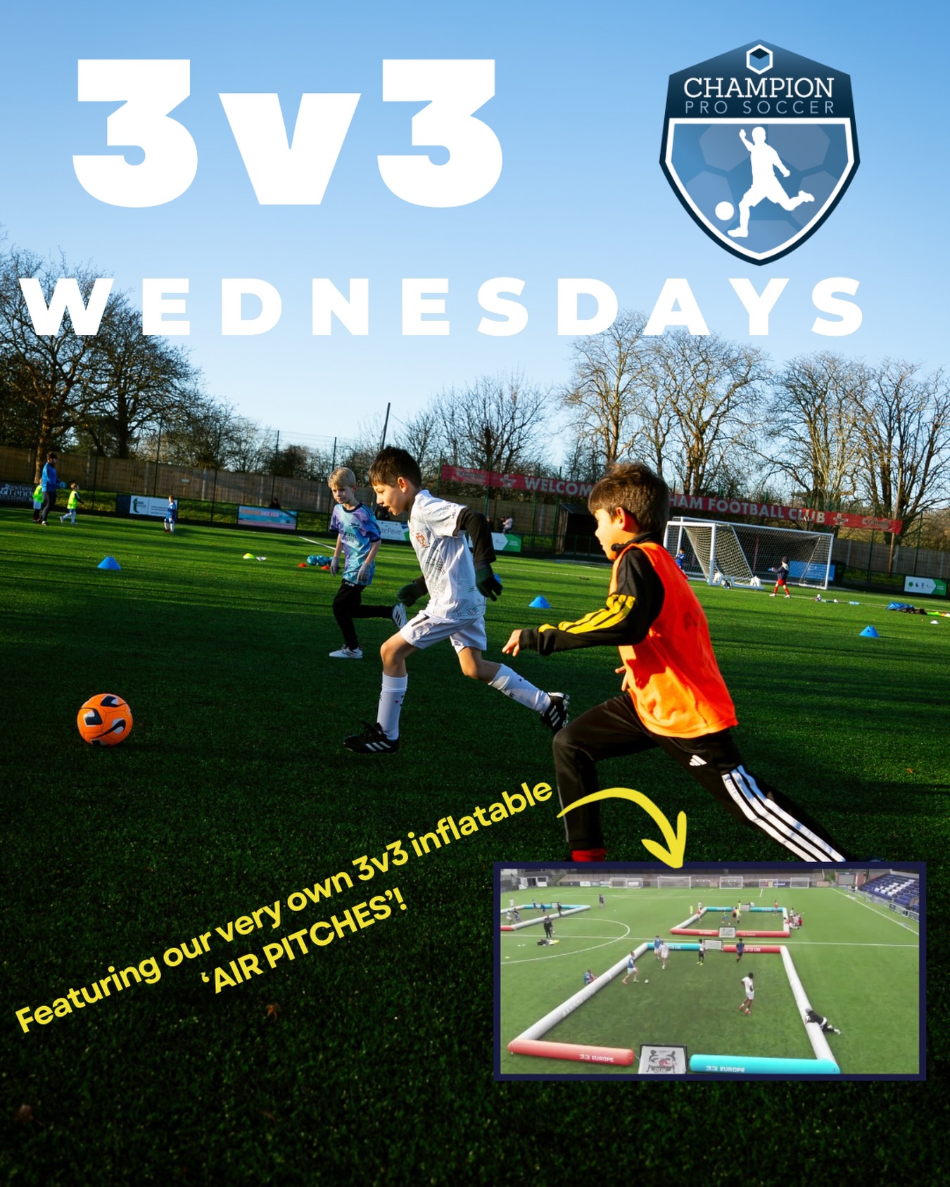 ITS LIVE !! 🚨
3v3 WEDNESDAYS launching on WEDNESDAY 25th FEBRUARY ‼️🤩🙌🏼
Book the first block online for only £50 for a 5-week course 💪🏼
Or REQUEST A FREE TASTER SESSION !
Can’t wait for this 🙌🏼🙌🏼⚽️🌟