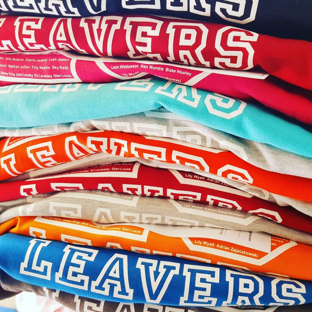 We love a good hoodie stack! Lots of lovely hoodies completed ready for shipping 👌😍
.
#leavers2020 #leavershoodies #pta #year11 #schoolleavershoodies #schoolhoodies #schooluniform #colourful #eyecatching