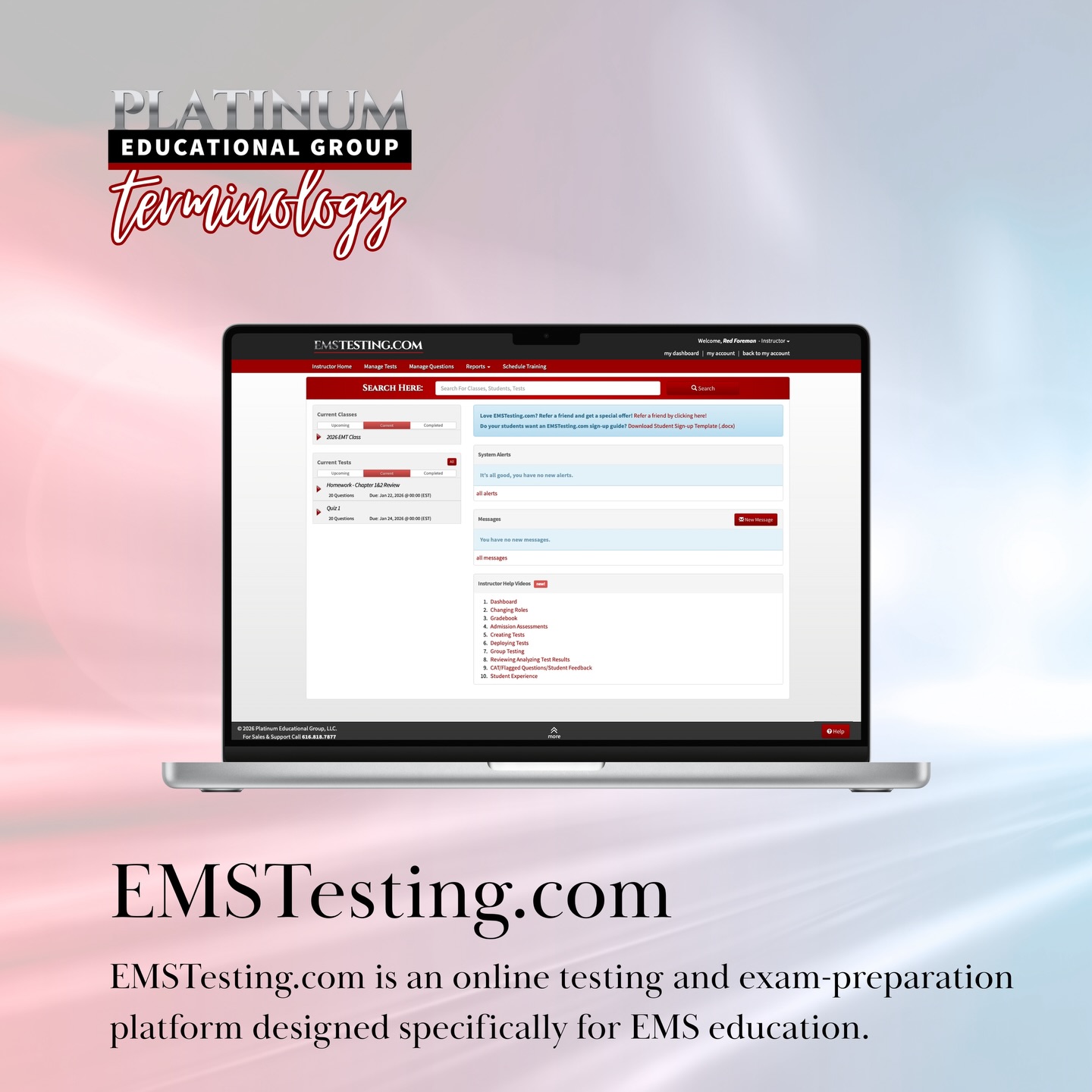 ⨠New year, new terms â letâs dive in! â¨
EMSTesting.com is an online testing and exam-preparation platform designed specifically for EMS education. It delivers realistic assessments that mirror the NREMT exam to help students build confidence and exam readiness while providing instructors with actionable insights to measure performance, identify gaps, and strengthen program outcomes. #PlatinumTerminology #PlatinumEducationalGroup #EMSTesting