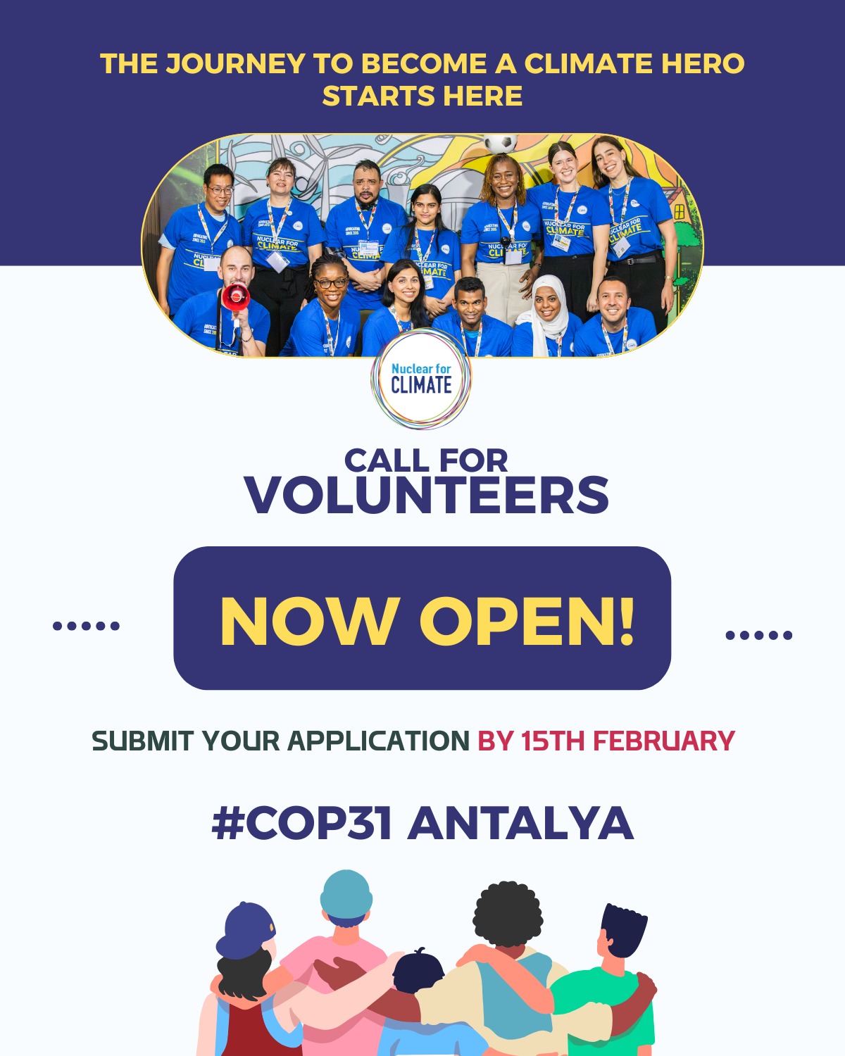 🌍 The #Nuclear4Climate Call for Volunteers is now OPEN! 📣
🌱 Are you passionate about climate action and solutions?
🤝 Do you want to contribute to a global initiative on the road to #COP31 in Antalya 🇹🇷?
🤩 If you’re motivated, curious, and ready to contribute to our international climate initiative, we’d love to hear from you.
🌐 Nuclear for Climate is inviting youth volunteers (under 40) from around the world to join the Delivery Team and help coordinate and deliver the 2026 campaign — from preparation to on-site activities during the UN Climate Conference.
⏰ Application deadline: 15 February
👉 Application link in bio!
❓ For any questions, please send us DMs
#TogetherIsBetter #ClimateAction #netzeroneedsnuclear