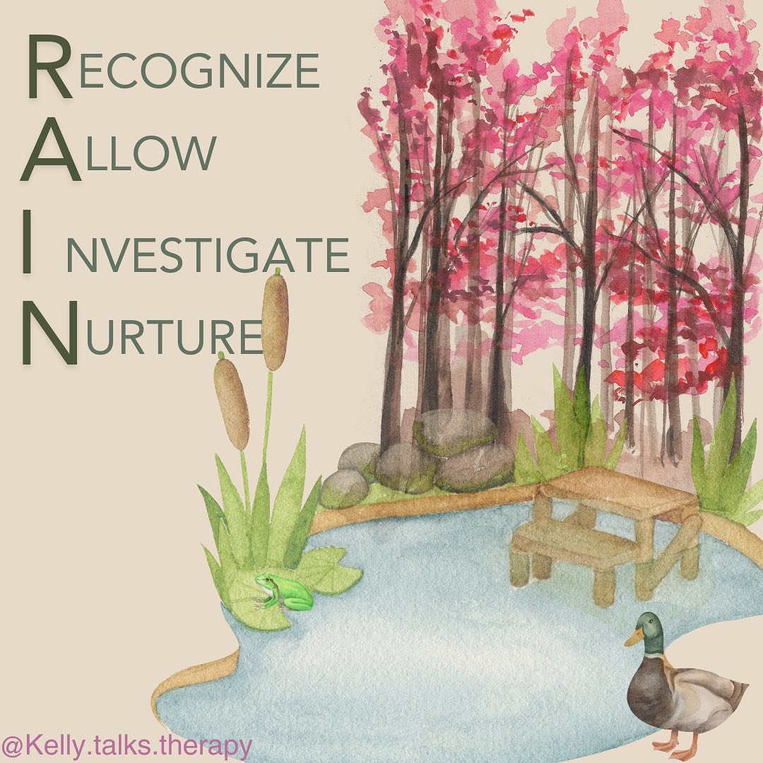 This is Tara Brach’s version of the R.A.I.N acronym standing for:
Recognize what is happening
Allow the experience to be there
Investigate with curiosity
Nurture with self compassion
This is a powerful mindfulness tool to navigate powerful emotions as well as challenging circumstances in our lives. It is a way to slow down and be less reactionary while taking stock of ourselves and those around us. I love mindfulness based practices in my work and in my personal life. Give this special practice a try and comment below how it felt ! ⬇️⬇️