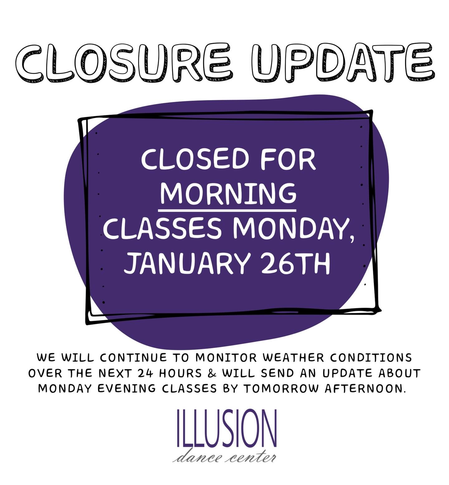 We are CLOSED Monday AM❄️ Keep an eye on your email & social media for future updates! Sending everyone warm hugs🫶🫶