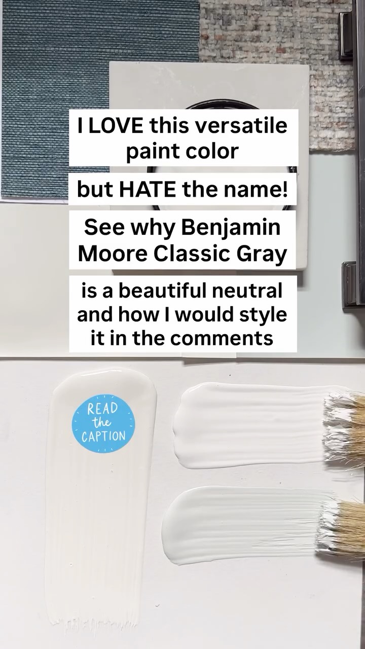 Love the color - hate the name.
@benjaminmoore Classic Gray is a beautiful and versatile paint color but the name is misleading.
It’s more of anwarm light gray but in most spaces it will actually read more taupe with a gray undertone than a true gray.
Classic Gray won’t feel too cold even in north facing rooms but really shines in west or south facing rooms where it will look more “greige” because of warmer natural light. It’s fresh and light without feeling drab.
For woodwork, trim, or doors, pair Classic Gray with a crisp white like Benjamin Moore Chantilly Lace or a softer, more taupe white shade like Cloud Cover.
In adjoining spaces like the bedroom, use a gentle blue/gray with a hint of green like Benjamin Moore Quiet Moments. It’s one of my favorites for creating relaxing spaces.
Comment CLASSIC to get my free design boards and see how I would style Benjamin Moore Classic gray in your home.
Don’t miss another reel! If you love paint colors and home decor make sure to follow, like and save your favorites! New paint colors and design boards are posted weekly.
#interiordesign #paintcolors #benjaminmoore #homedecor #designinspiration
