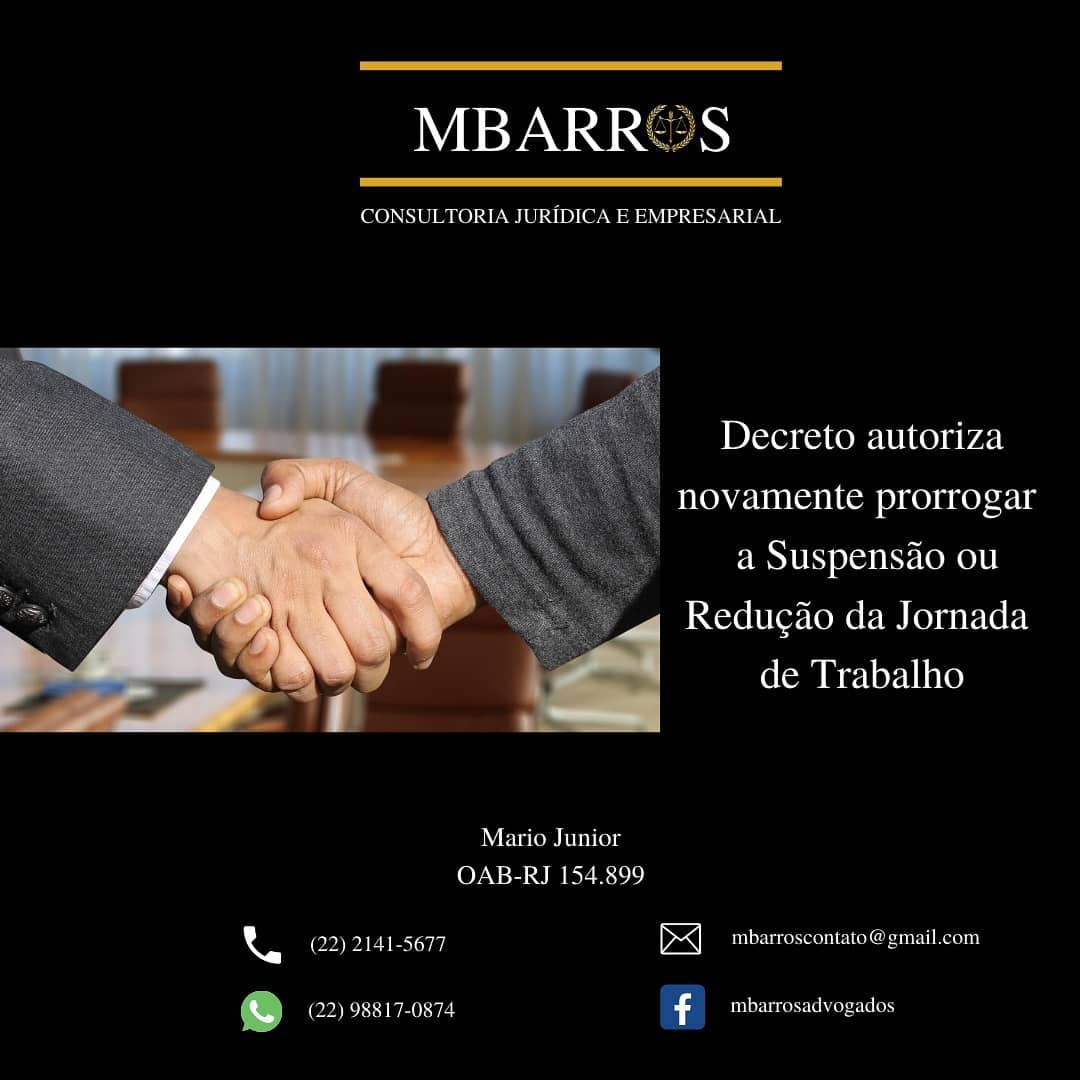 Decreto autoriza nova prorrogação da Suspensão ou Redução da Jornada de Trabalho por mais 60 dias!
Foi publicado no início desta semana (24/08/2020) o Decreto do Presidente da República nº 10.470/2020, autorizando a prorrogação dos prazos para celebrar acordos de redução proporcional de jornada de trabalho e de salário e de suspensão temporária de contrato de trabalho;
De forma resumida:
- Empregadores e empregados podem celebrar novo Acordo prorrogando os prazos em até 60 dias;
- O prazo máximo, contando todos os acordos celebrados anteriormente e com este novo acordo, não pode ultrapassar 180 dias.
Válido destacar que o empregado com contrato de trabalho intermitente admitido até 01/04/2020 também terá direito ao benefício emergencial de R$ 600,00 pelo prazo adicional de 02 meses.
#novidade
#legislação
#atualização
#lutaporjustiça