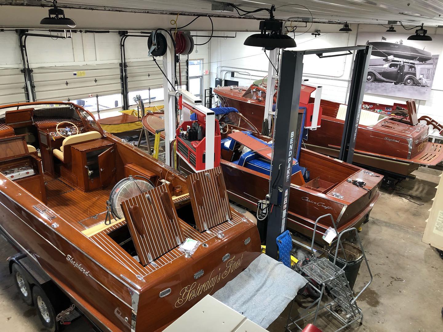 A couple of vintage BIG 27 Shepherds in the shop this week! One is very custom and getting refreshed, a tune-up, and a stereo upgrade. The other one is for sale and we had a customer asking what it would take to make it exactly what they wanted.
•
We do that here. We can take anything and make it exactly what you want.
•
New fuel injected engines? Yes.
•
New interior layout, add seating and custom features like built-in bottle service and cooler storage? Yes.
•
2000 watt stereos? Yes.
•
Change the stain to a two-tone and refinish? Yes.
•
Custom large swim platform? Yep.
•
#shepherdboatco #shepherdboats
•
#bergersenboatco #lakegeneva #lakegenevawi #lakegenevawisconsin #thinkspring #lakelife #lake #boating #boats #boat #workshop #autoshop #tuneup #custom #milwaukeetools #chriscraft #woodworking #woodboat #woodyboater #woodworkingporn #mahogany #bayharbor #lakegeorge #lakeoftheozarks #laketahoe #gulllake