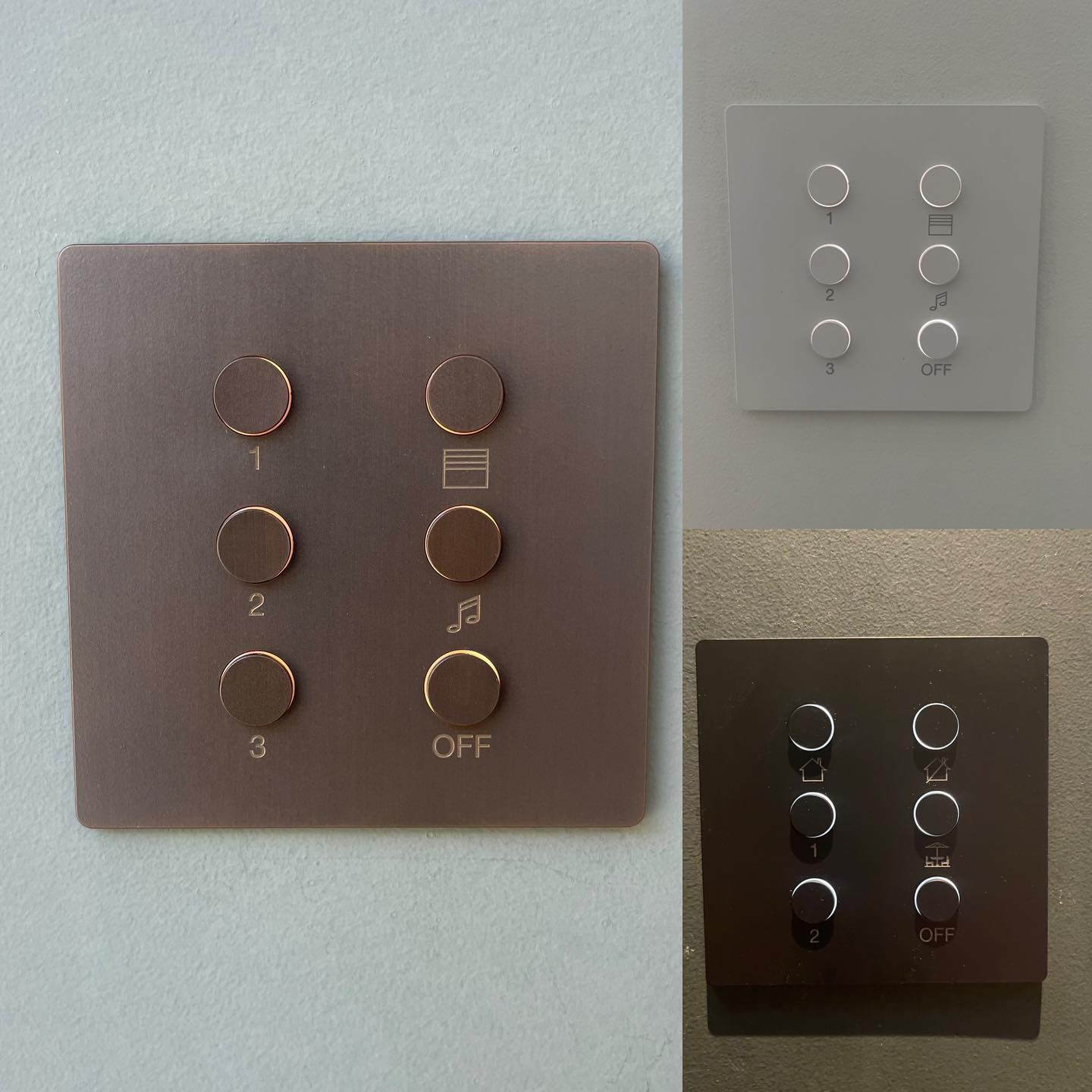 @lutronelectronics Alisse keypads in White, Black and Aged Bronze. Beautiful craftsmanship and a dream to install. #lutron #keypads #lightingcontrol #sonos #blinds