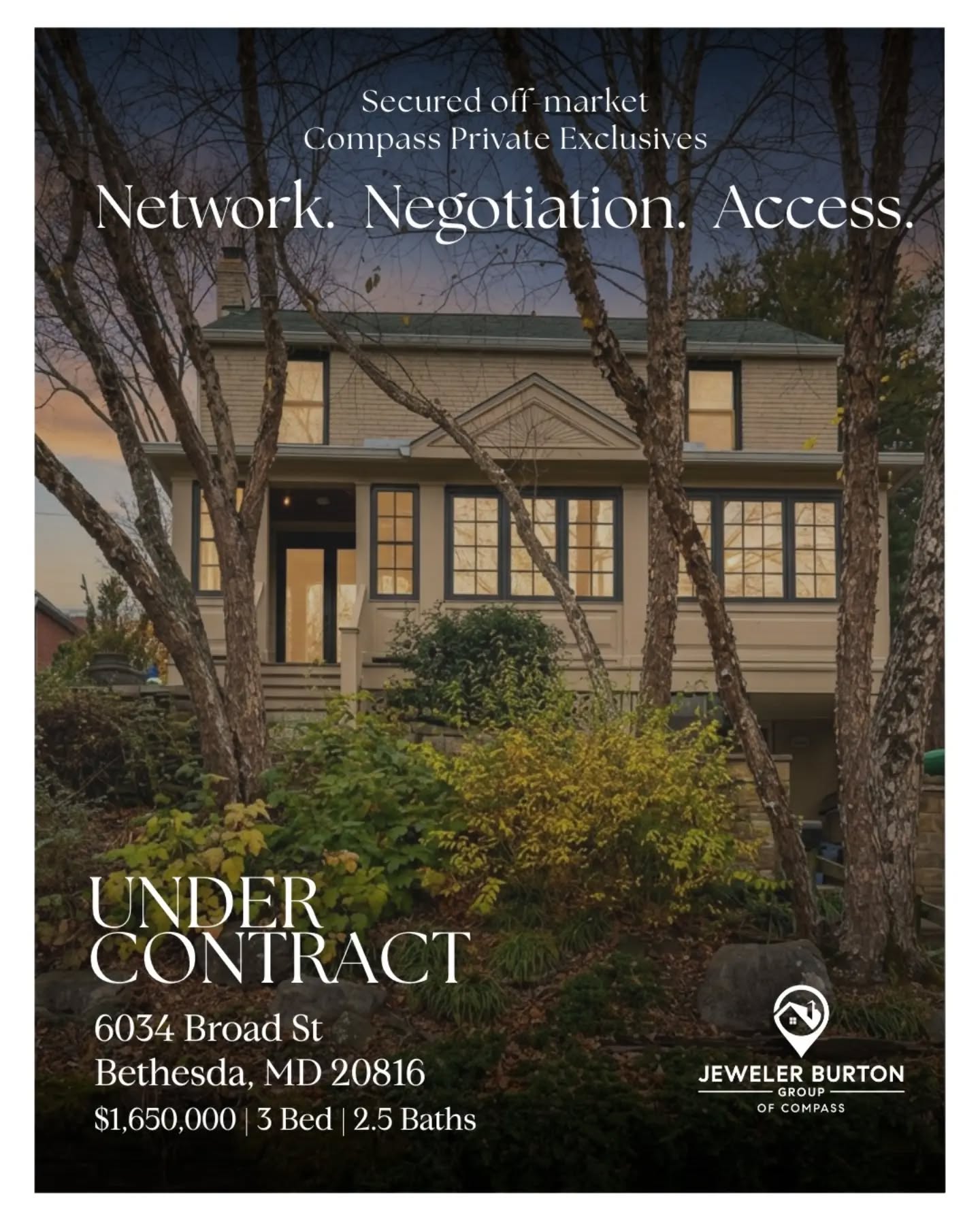 Under contract.
Our clients had their hearts set on finding a home in the sought-after Brookmont neighborhood of Bethesda. By leveraging the Compass Private Exclusives network, we were able to secure a beautifully renovated home off-market, before it ever hit the market.
This is where network, negotiation, and access truly matter.
Buying or selling? Let’s talk.
Aaron Jeweler
Licensed in MD, DC, and VA
📞 301.325.8569
📧 Aaron@JewelerBurton.com
www.jewelerburton.com
#JewelerBurtonGroup #CompassPrivateExclusives #UnderContract