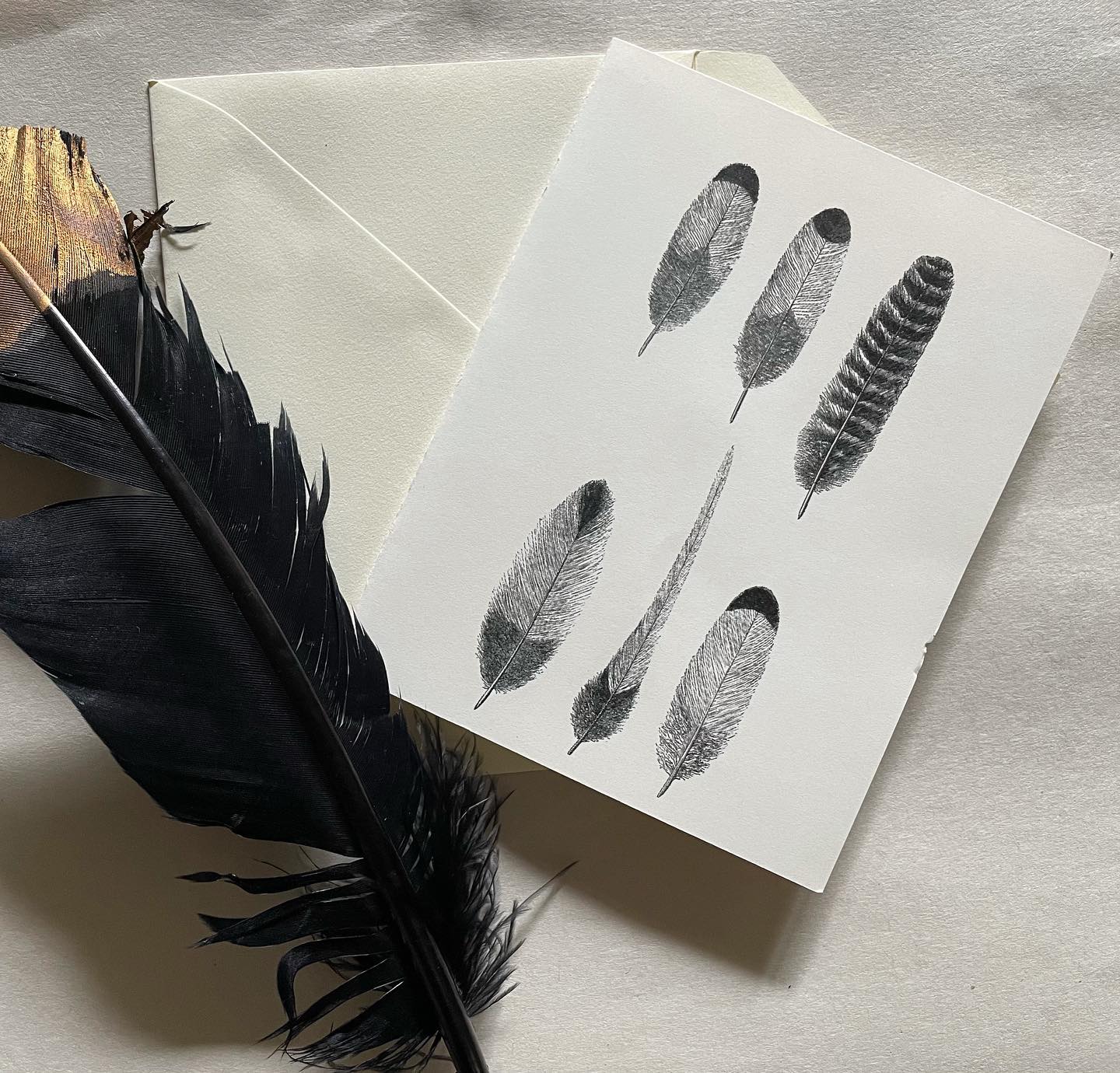 ✨Packing up orders today✨ @petitepaperie_ #goldenfeather #rockandstone #petitepaperie #golddippedfeather #details