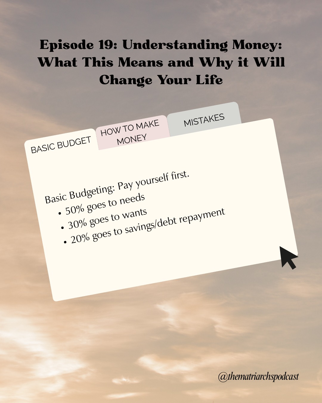Be on the lookout for our next Episode intended for Teens and Young Women all about Finances. This is Tricia's background, so I actually learned a lot from this episode as well.
Let us know what you think!
#thematriarchspodcast #finances #savemoney #spending #debtfree