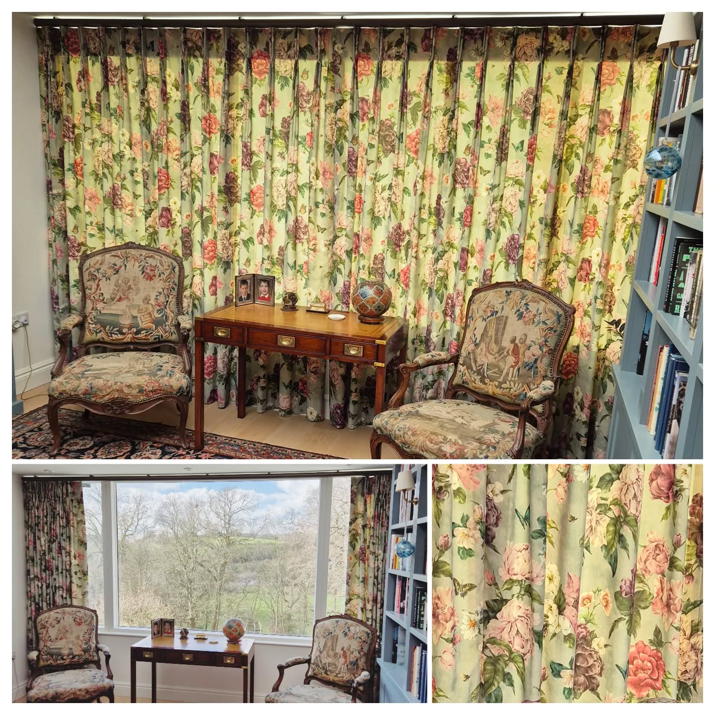 We made these seven width, hand twin pleated curtains from a Sanderson velvet. The 50mm corded metropole in Antique Bronze looks great in this library room and gives the necessary stability to draw them with confidence.
#walkerandwalker #handmadecurtains #reupholstery #softfurnishingsmaker #softfurnishings #handmadesoftfurnishings #handmade #curtains #curtainmaker #reupholsterer #handmaderomanblinds #madetomeasure #romanblindmaker #romanblinds #handmadecushions #cushions #sandersonfabric #metropole #silentgliss