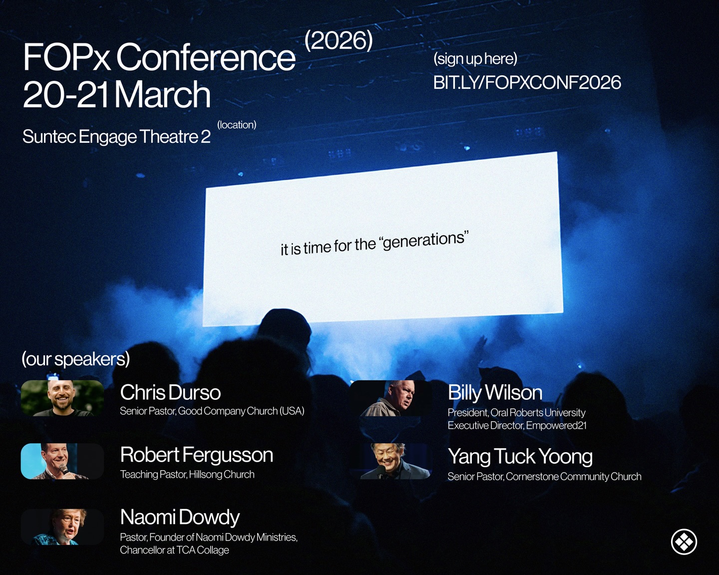 FOPx Conference 2026 is happening in 2 months time, sign up for FOPx Conference, GENERATIONS.
Its our 10th Anniversary, and we’re gonna celebrate!
🚀 GET YOUR TICKETS NOW LINK IN BIO 🚀
📅 20 – 21 March 2026
💵 Standard: $70
⛪️ Suntec City Engage Theatre 2
Don’t miss 2 Full Days and 2 Full Nights of experiencing God together! Night Rallies are free. So see you there 😀