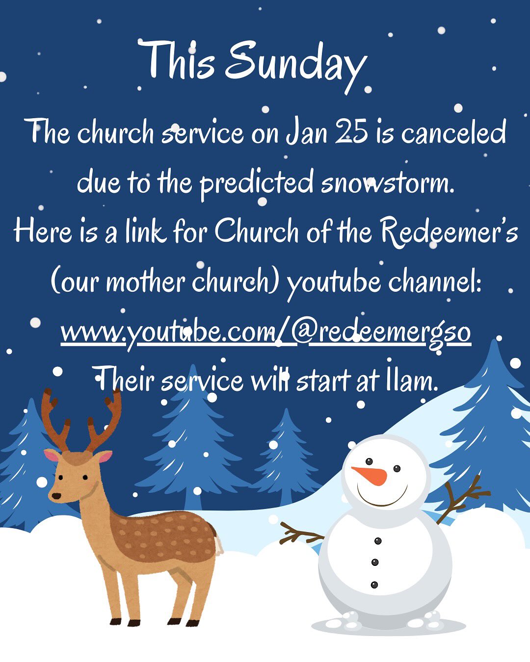 Happy Friday! Stay safe and warm this Sunday and tune into COTR’s YouTube livestream for their service. I will comment the link!!