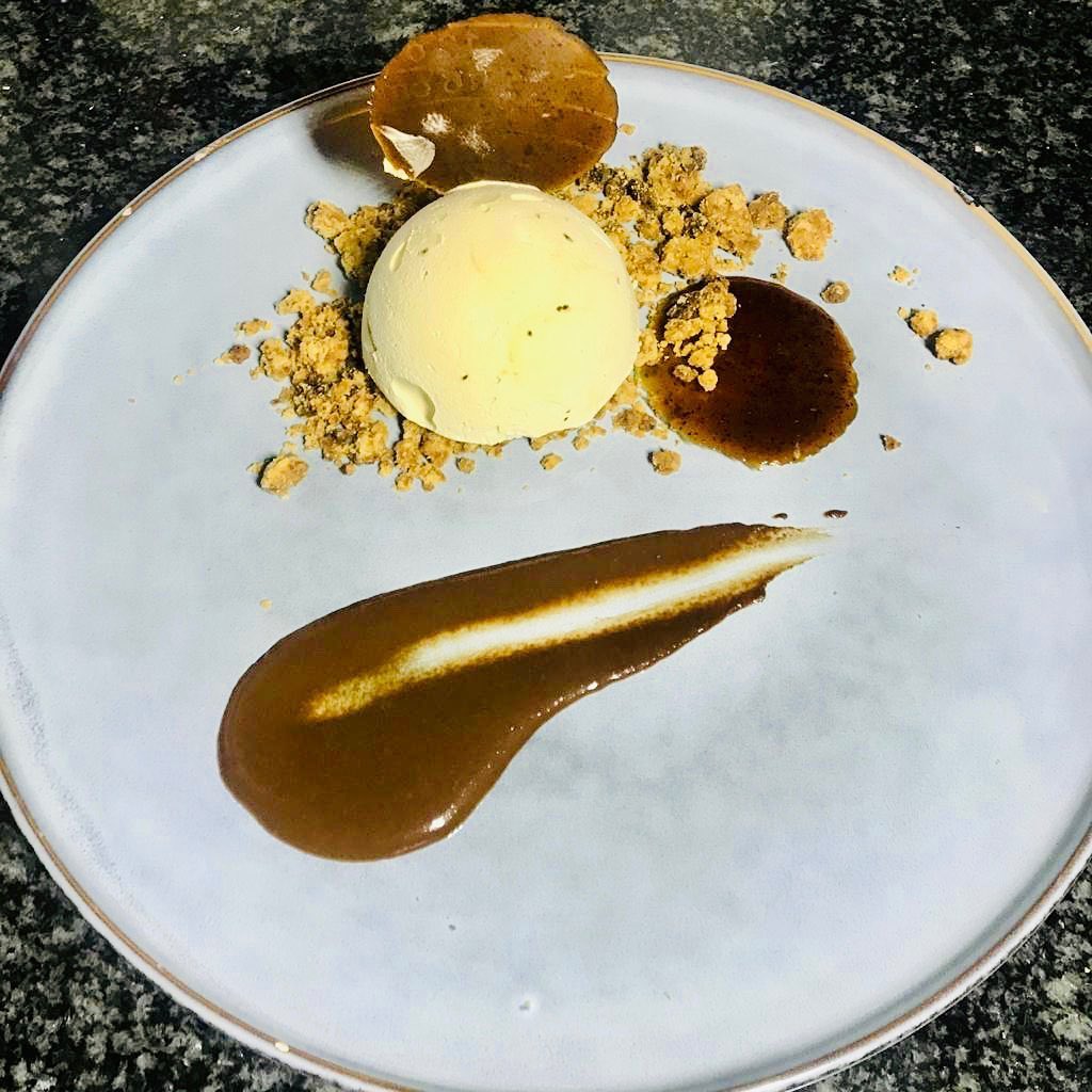 Coffee parfait, butter crumb, coffee tuille and dark chocolate sauce. @reecehignell thank you for the recipe. My first attempt and loved it #lovecooking #gayboy #chefslife #chefsofinstagram #dessertporn