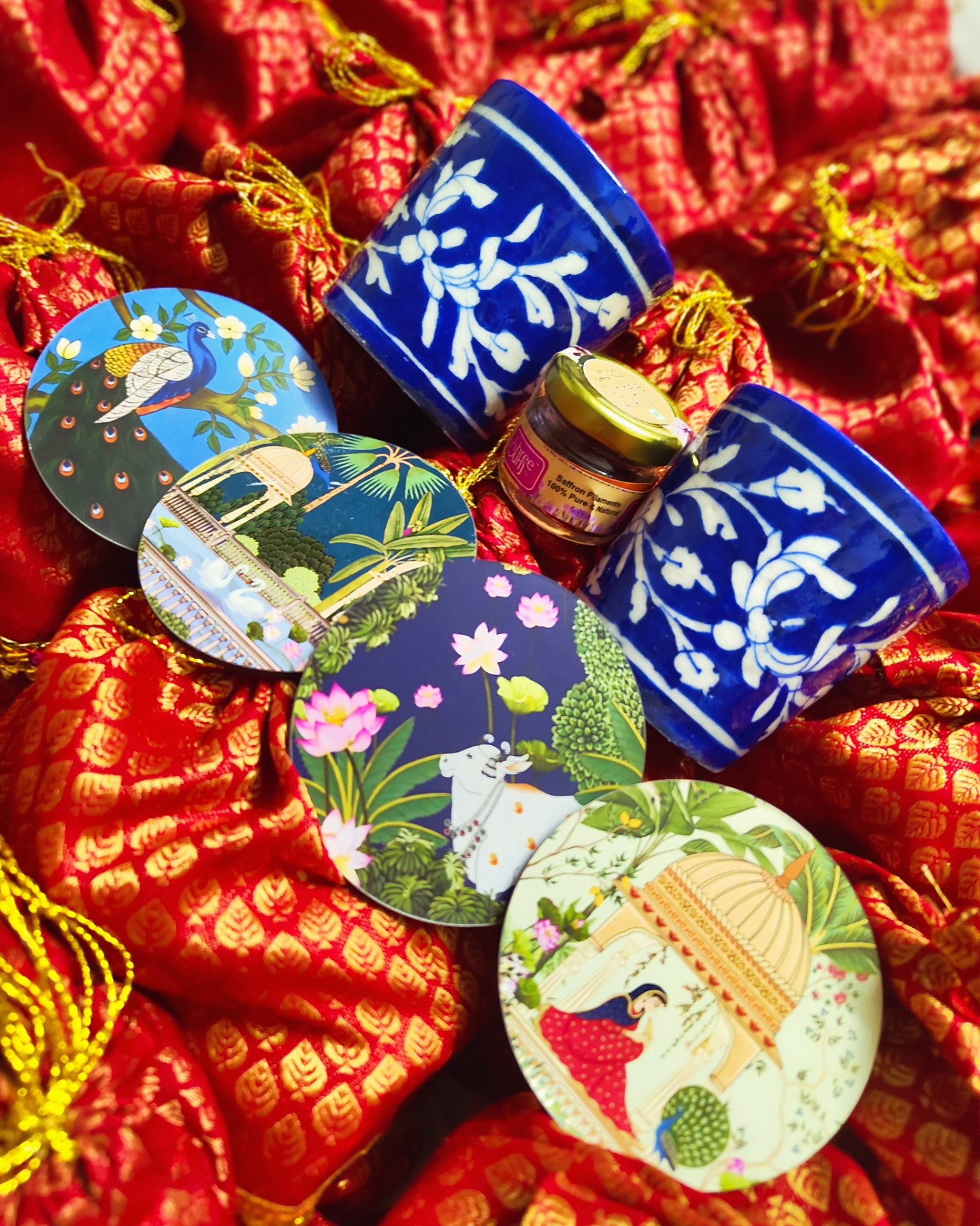 Our eco-friendly wedding giveaways are deeply rooted to our culture with respect to designs and workmanship.
Above is our hamper which consists of:
Festive fabric pouch
Pichwai coasters
Kashmiri kesar
Blue pottery glasses
#EcoFriendlyGifts #weddinggifts #weddingideas #earthcalling #SustainableGifting #supportsmallbusiness #vocalforlocal #indianwedding #IndianHeritage #giftwithpurpose #giftingideas