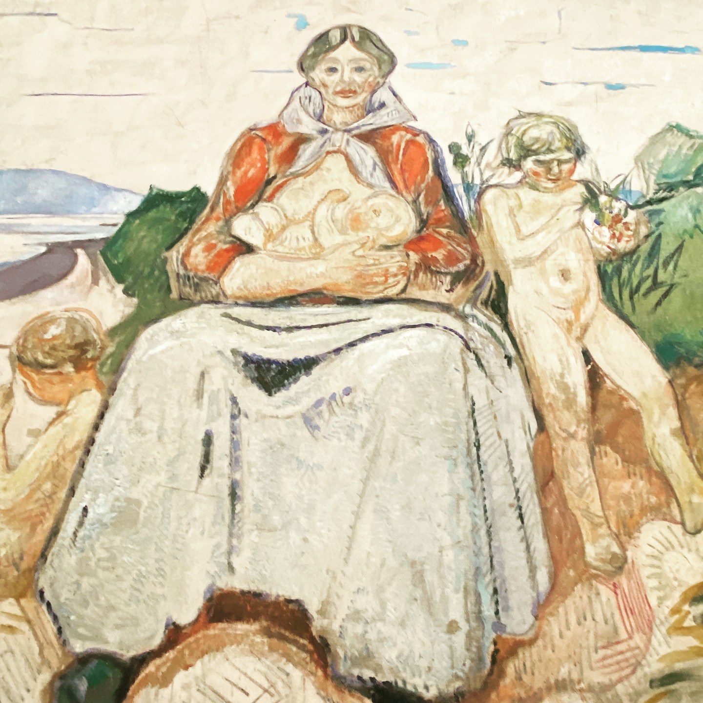 Part of the vast Alma Mater painting by Munch in the Museum of his name in Oslo. Here Alma Mater denotes Mother Earth - the breastfeeding Madonna is used as a symbol of the continuation of knowledge and wisdom. "She offers the milk of scholarship". The children are exploring the world like little scientists.
#almamater #motherearth #breastfeeding #breastmilk #lactation