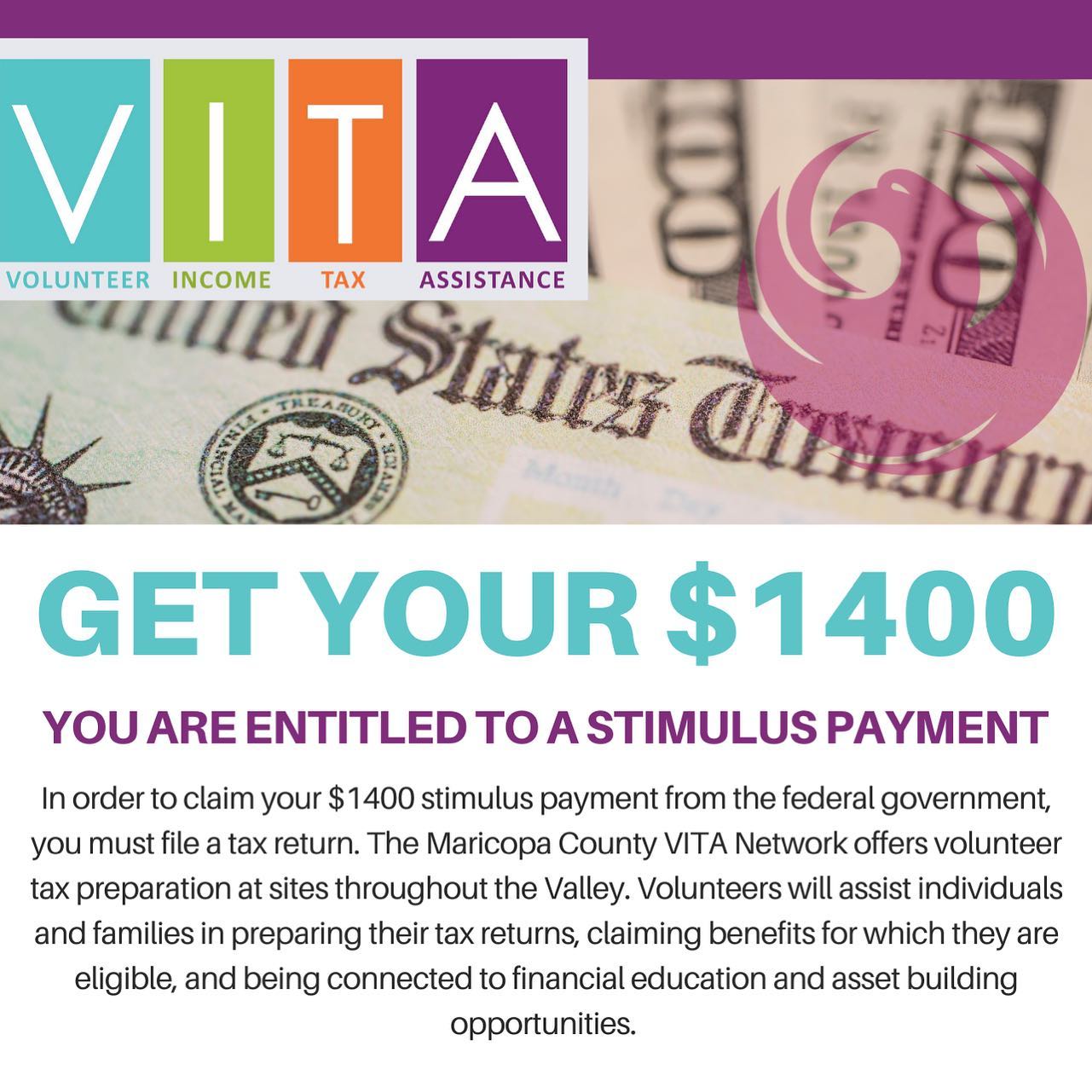 People experiencing homelessness are entitled to stimulus payments but may not know it. We're trying to spread the word - will you help?
Here's a flyer to share widely! http://bit.ly/VITAFlyer & the print file: http://bit.ly/VITAFlyerPrint.
.
.
.
.
.
#taxhelp #VITA #Phoenix #StimulusCheck #homelessness #homeless #arizona #taxes #vitaphoenix #stimulus