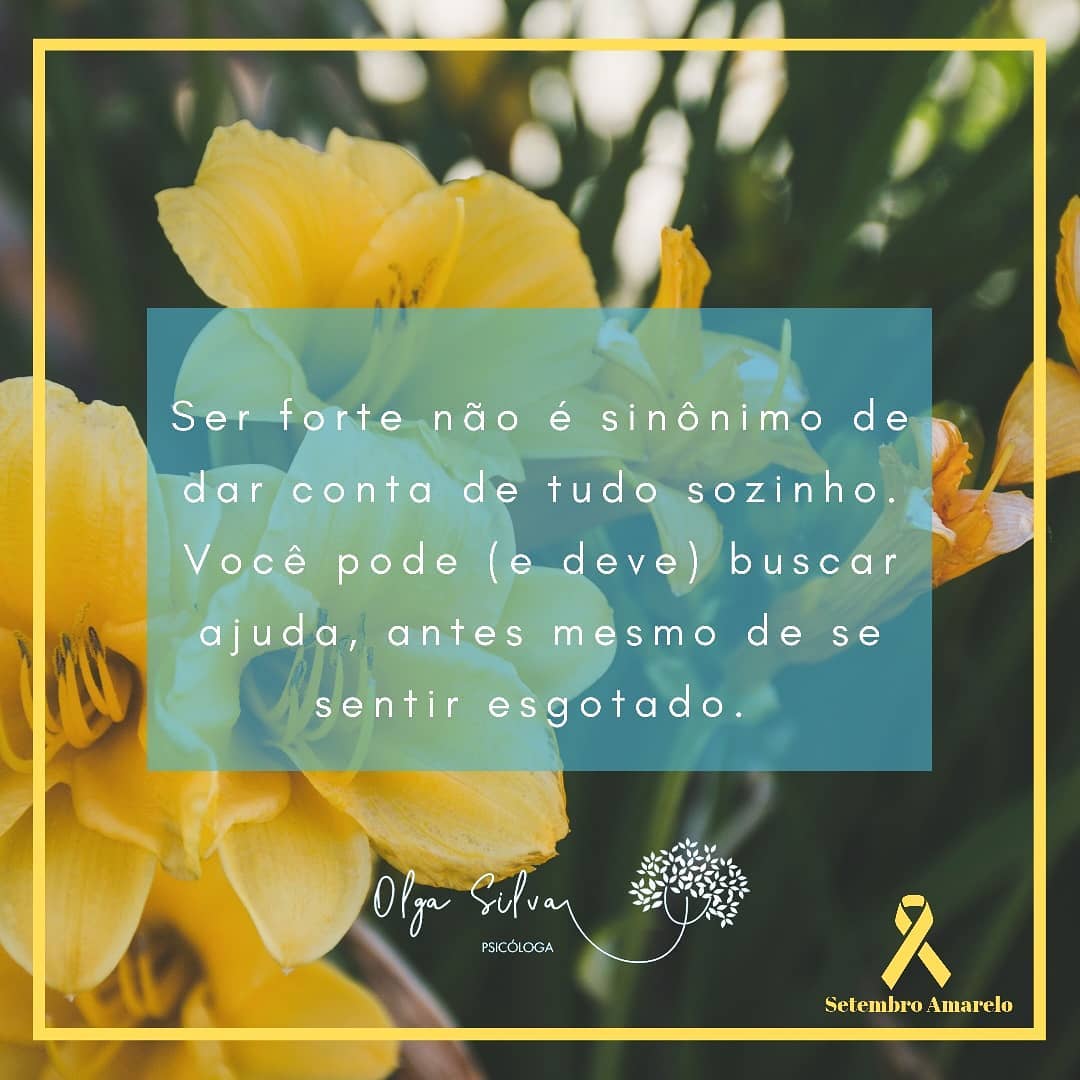Não somos máquinas, mas fomos programados com a ideia de que devemos dar conta de tudo sozinhos, sempre. Essa reflexão cabe para diversas áreas de nossa vida, não devemos temer ou ter vergonha de buscar ajuda. Seja em casa , no trabalho, com os filhos ou com nós mesmos e nossos sentimentos, saber a hora de buscar auxílio é uma das coisas mais inteligentes e cuidadosas que você pode fazer por si mesmo.
_________________________________________________
👉 Olga Silva Psicóloga (CRP: 07/29471)
🌱 Atendimento para Adolescentes e Adultos
📞(51)98317.4666
📧psico.olgasilva@gmail.com
🌍 www.olgasilva.com
__________________________________________________ #façaterapia #olgasilvapsicóloga #psicologia #psicoterapia #saúdemetal #autocuidado #autoconhecimento #amorpróprio #autoestima #setembroamarelo #suavidaimporta #busqueajuda #ajudaroproximo #pedirajuda