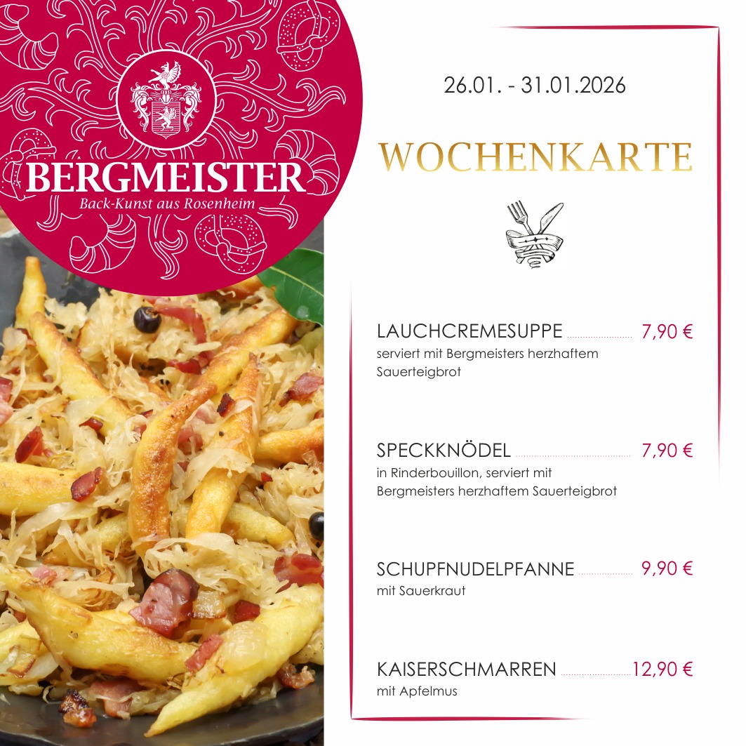🌟 Neue Wochenkarte im Café BERGMEISTER! 🌟
Hey liebe Foodies! 🍽️ Diese Woche haben wir wieder vier leckere Schmankerl für euch, die euer Mittagessen zum Highlight machen! 😋✨
🥣 Startet mit unserer cremigen Lauchcremesuppe – perfekt für die kalten Tage!
🥩 Oder wie wäre es mit herzhaften Speckknödeln in Rinderbouillon? Ein Traum für alle Genießer!
🍜 Für alle Nudelliebhaber haben wir eine köstliche Schupfnudelpfanne mit Sauerkraut – ein echter Gaumenschmaus!
🍏 Und zum süßen Abschluss gibt’s unseren fluffigen Kaiserschmarren mit frischem Apfelmus. Himmlisch!
Kommt vorbei und genießt eure Mittagspause in vollen Zügen. Immer frisch und lecker, das ist unser Motto! 💚
Wir freuen uns auf euch!
Euer BERGMEISTER-Team
#cafébergmeister #bergmeister #Leckereien #FoodieHeaven #EssenWieBeiMama #herzhaft #herzhafteküche #lauchcremesuppe #speckknödel #schupfnudeln #schupfnudelpfanne #kaiserschmarren #mittagspause #lunchbreak #maxjosefsplatzrosenheim #rosenheim #pause #mittagessen #frischeküche #wochenkarte