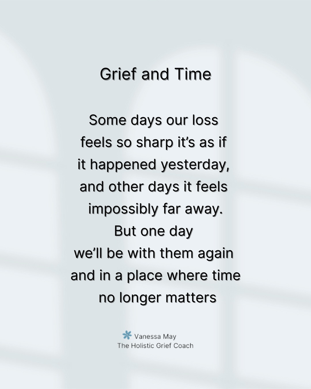 Time feels different when we’re grieving. Some days their loss feels like yesterday and other days they feel impossibly far away.
But grief has no timeline and the length of time since we lost them is meaningless. One day we will hopefully be in a place with them where time has no relevance - and in the meantime nothing can destroy our continuing bond with them 🤍
If this post resonates, please share, save, like and follow 🕊️
.
#griefhasnotimeline #continuingbonds #griefandloss #lossofalovedone