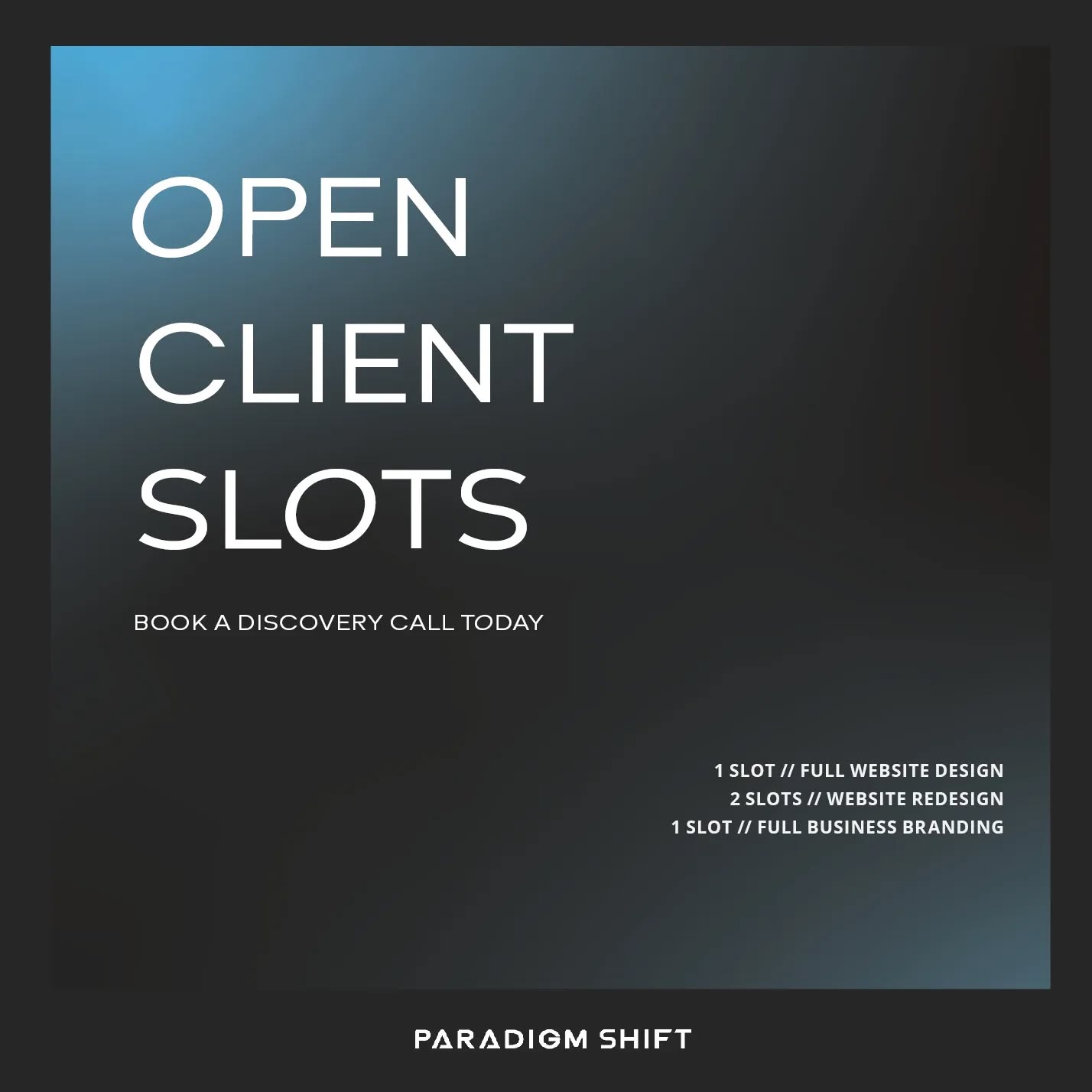 LET’S CONNECT. We’re getting ready to hang our gear to dry for the holiday break, but we still have a couple of OPEN SLOTS for clients. Together we can create, elevate or redefine your existing and/or new brand with a STRATEGIC VISUAL DESIGN.
#paradigmshift #branding #psep #brandidentity #clientwebsite #design #digitalmarketing #marketing #onlinemarketing #uidesigner #uidesigners #uidesigns #uxdesigns #uxui #uxuidesign #webdesign #webdesigner #webdesigners #webagency #webstudio #website #websitedesign #websitedesigners #websitedevelopment #womeninbusiness #womenintech #webdesignagency #webdesigncompany #webdesigninspiration #graphicdesign