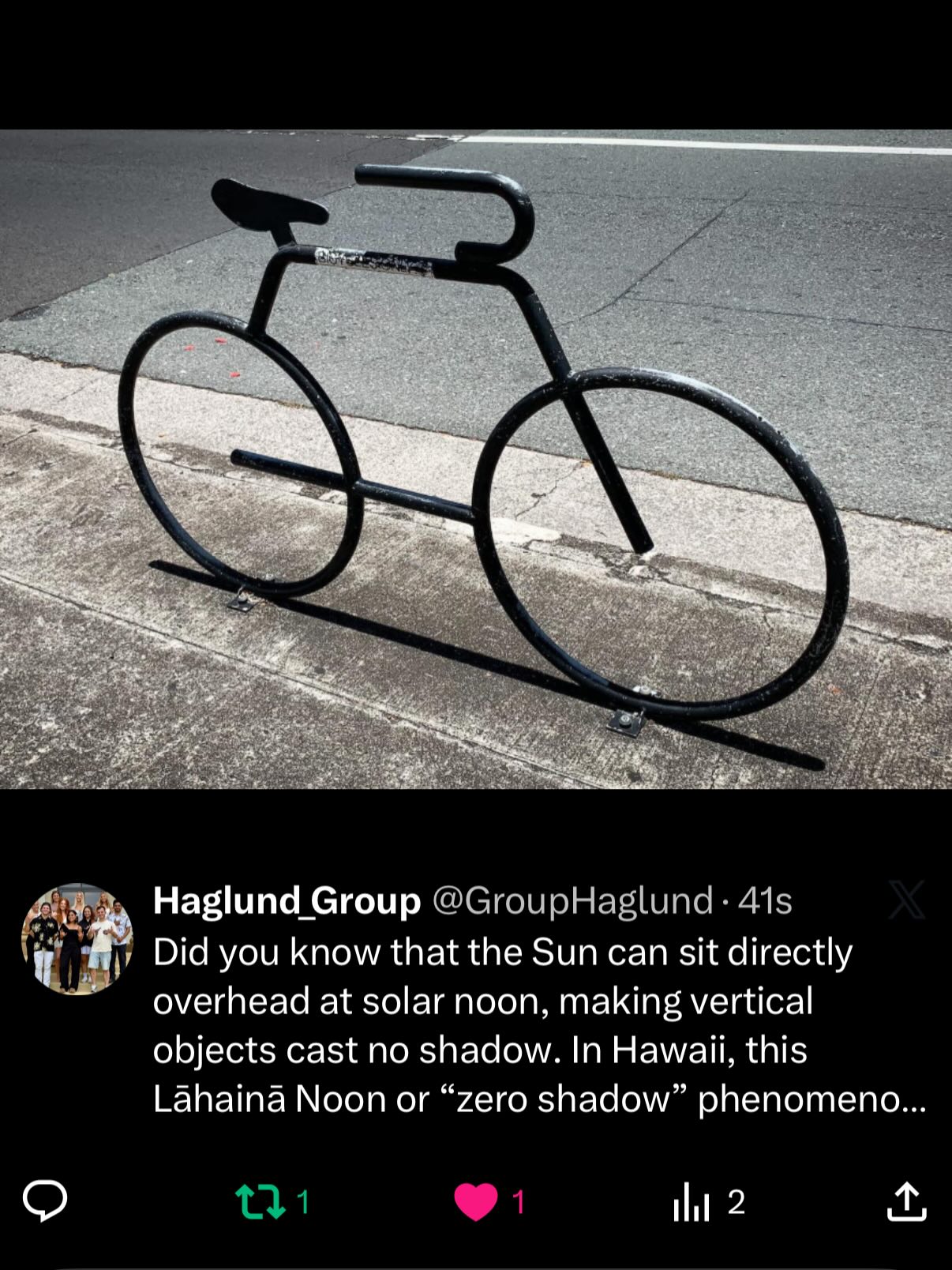 Did you know that the Sun can sit directly overhead at solar noon, making vertical objects cast no shadow. In Hawaii, this Lāhainā Noon or “zero shadow” phenomenon happens at the summer solstice. Although lasting just a few minutes, it looks like gravity forgot how light works!
#funfact #funfactfridays