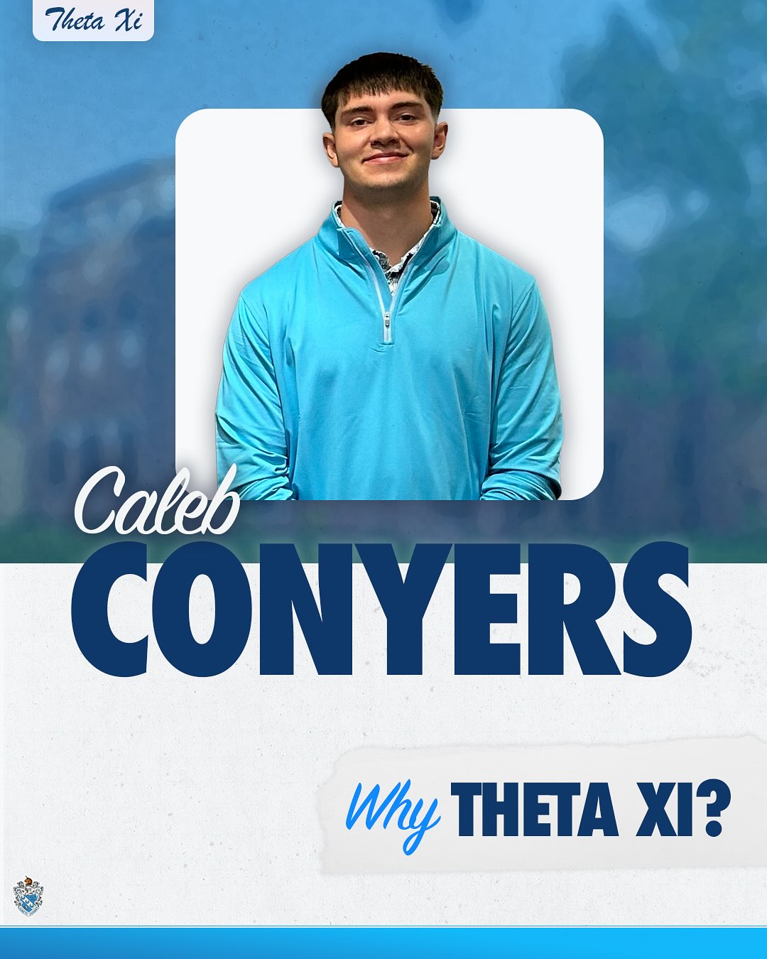Senior Spotlight: Caleb Conyers
From brotherhood to leadership, Caleb has made a lasting impact on our chapter. Serving as Recruitment Chair, he helped shape the culture that makes Theta Xi what it is today—while growing as a leader and setting himself up for success beyond college.
Following graduation, Caleb will be working in Wichita, KS as a Supply Chain Analyst at Koch INVISTA!