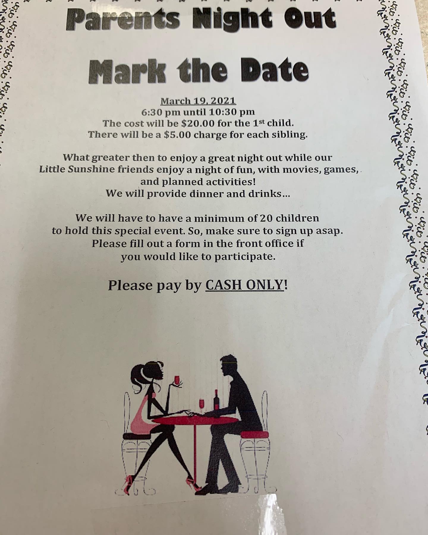 Mark your calendar’s March 19th Parents Night Out!