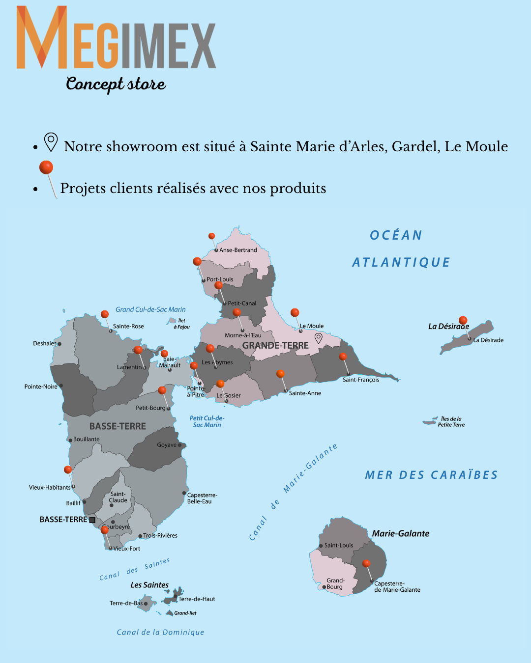 N’hésitez pas à venir nous rencontrer dans notre showroom situé à Sainte-Marie d’Arles, Le Moule.
Notre clientèle vient des quatre coins de la Guadeloupe.
Nos carrelages parcourent toutes les communes… et si vous étiez le prochain sur notre liste ?
#Guadeloupe #LeMoule #ShowroomGuadeloupe #Carrelage #CarrelageGuadeloupe #CarrelageDesign#Rénovation #ConstructionGuadeloupe #MaisonGuadeloupe #ProjetMaison #TravauxMaison #DécoMaison #Qualité #SavoirFaire #ClientsSatisfaits