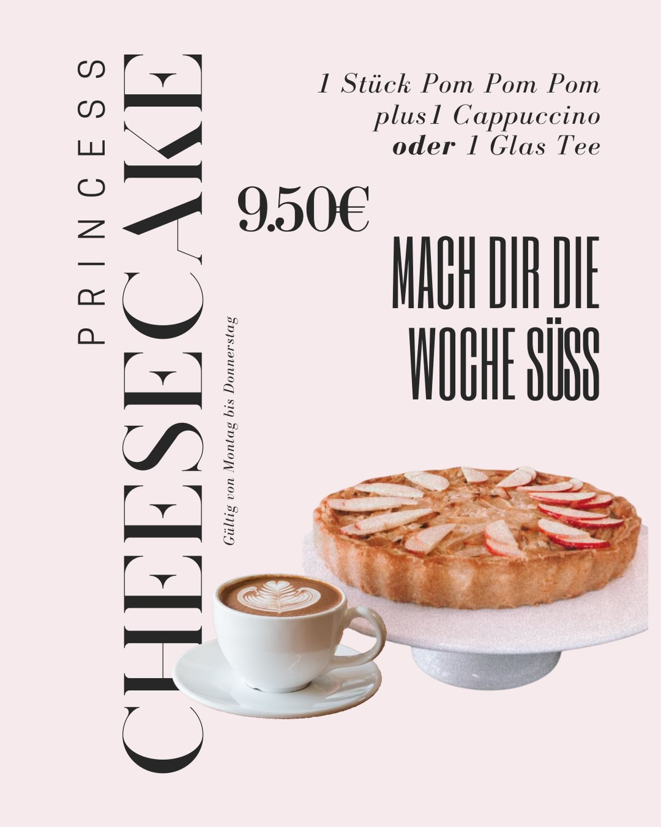 Wochenspecial alert! ✨
Unser Pompompom wartet diese Woche auf euch –
cremig, fein, einfach zum Verlieben 🤍
Dazu ein Cappuccino – perfekt für eine kleine Auszeit zwischendurch.
💛 Pompompom + Cappuccino für 9,50 €
Vorbeikommen, zurücklehnen & genießen.
So schmeckt die Woche bei Princess Cheesecake ☕🍰
#wochenspecial #princesscheesecake #pompompom #kaffeeundkuchen #sweetbreak
