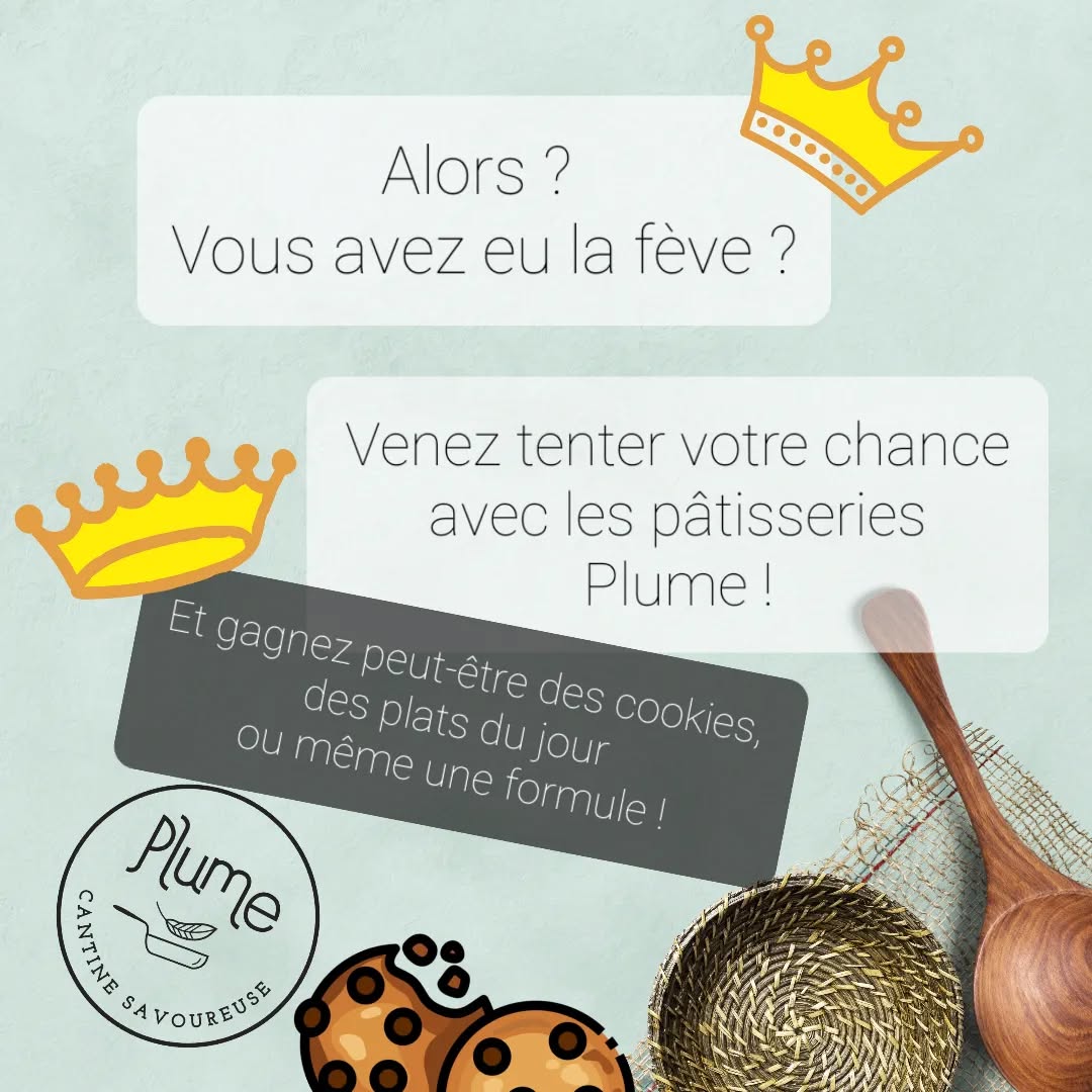 AIDEZ PLUME À RETROUVER SES USTENSILES DE CUSINE !!
👩🏻🍳 Plume voulait faire des galettes pour l'Épiphanie. Mais voilà...tous les ustensiles sont tombés dans la pâte à gâteau...
🤦🏻♀️Du coup, pas de galette et des ustensiles dans les gâteaux !
👑 Cette semaine du 8 au 12 janvier, retrouvez les 5 fèves en forme d'ustensiles de cuisine dans les gâteaux au chocolat et les cakes citron cuisinés par Plume...
🍪 Si vous trouvez les ustensiles couleur argent, vous remportez un cookie.
🍴Si vous trouvez les ustensiles couleur dorée, vous remportez un plat du jour à 9,50€ pour une prochaine venue.
🍽 Si vous trouvez l'ustensile couleur bronze rosé, vous remportez une formule à 13,50€ pour une prochaine venue.
Pour retirer votre gain il vous suffit de revenir avec votre fève ! Je saurai les reconnaître 😉
🎲 Ça fonctionne sur place ou à emporter pour l'achat d'une part de cake citron inimitable ou d'un gâteau au chocolat ultra-fondant et sans gluten.
On vous attend 😙
.
.
.
.
.
.
.
.
.
#galette #epiphanie #fèves #gateauauchocolat #cakecitron #recette #patisseriemaison #cookies #faitmaison #nantescentre