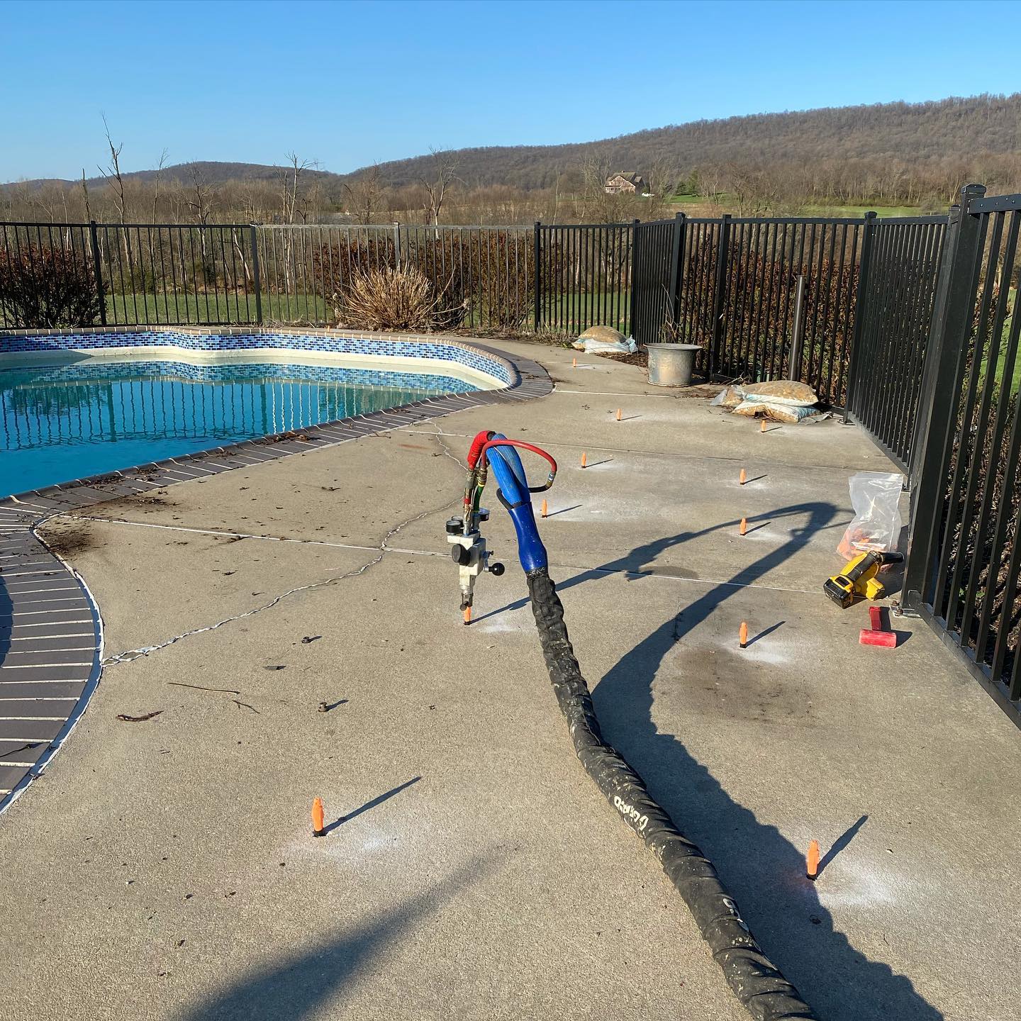 Check out this project view in Middletown, MD!
E&F’s Foam Solutions division finished the week strong raising, leveling, & stabilizing this pool deck utilizing polyurethane foam injection. Foam injection strengthens the soils below the pool deck while providing a strong foundation to the slab above.
Next Step- remove and replace old caulk! Proper caulking is important to seal joints and cracks from further water intrusion. Caulk, when applied by a professional, greatly improves the aesthetics and prevents those pesky weeds from growing up between your concrete joints.