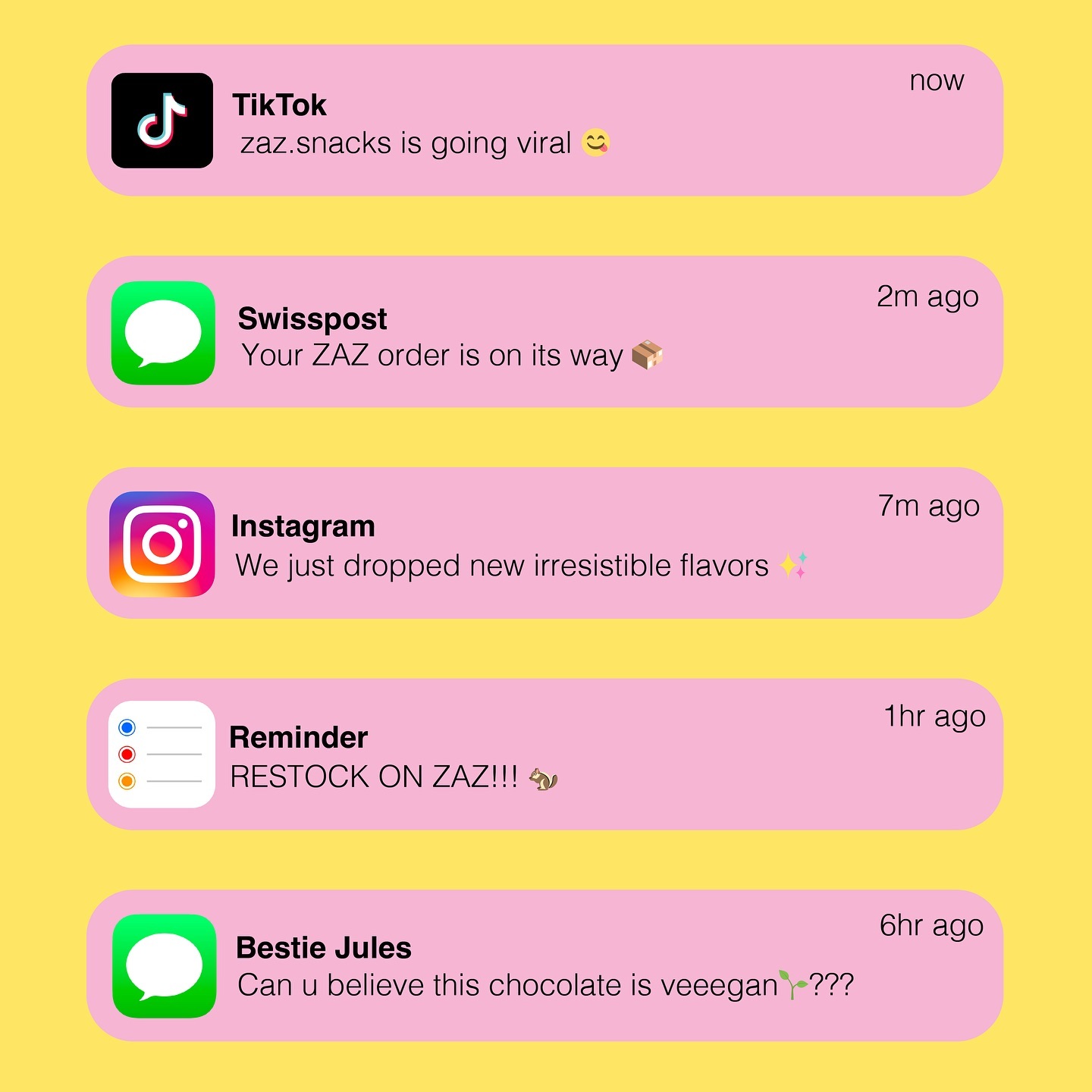 Don’t skip these notifications! When ZAZ enters your life, it will be hard to resist! 🌟🍿 #ZAZSnacks
#IrresistibleDelights #NoGuiltCrunch