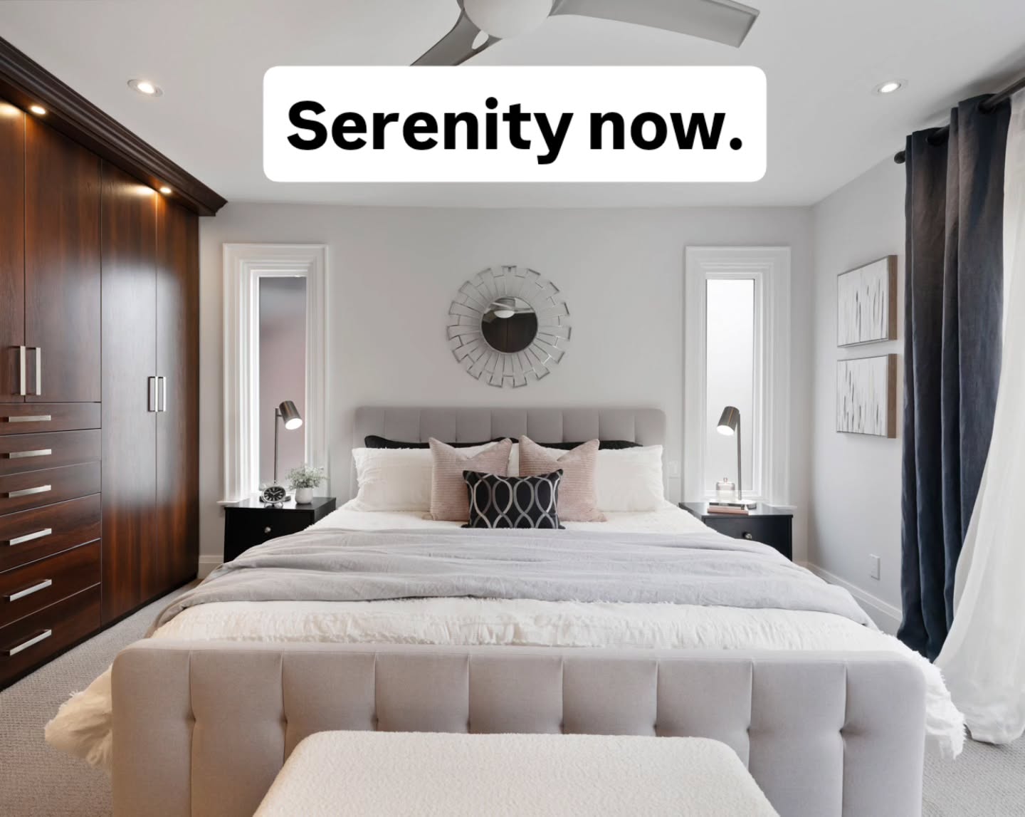 Luxurious and calm...exactly what a primary bedroom should be. #homedecor #interiordesign #torontorealestate #torontostaging #bedroomstyling