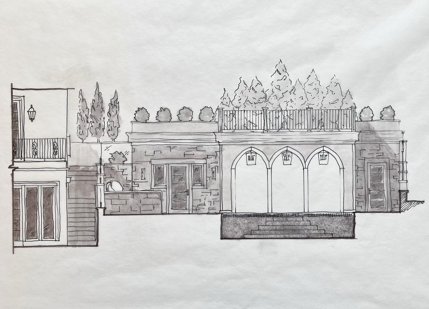 Pool house! One of those projects that has had a bit of everyone’s time put into it. (Sketch by me)