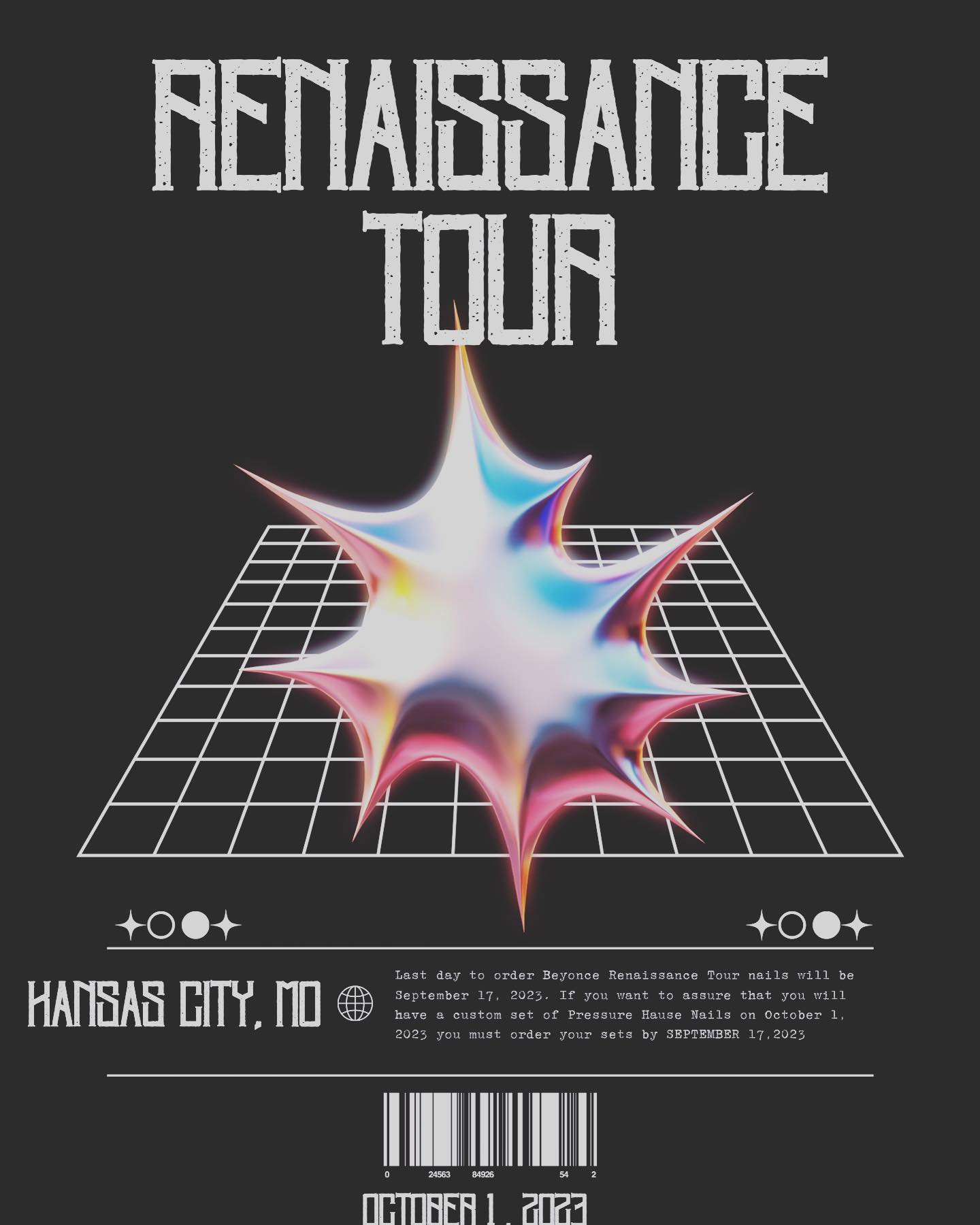 Last day to order Beyonce Renaissance Tour nails will be September 17, 2023. If you want to assure that you will have a custom set of Pressure Hause Nails on October 1, 2023 you must order your sets by SEPTEMBER 17,2023.
‼️ IF YOU ORDER A CUSTOM SET YOUR ORDER WILL NOT BE STARTED UNTIL YOUR INVOICE IS PAID IN FULL ‼️
*all nail sets take 5 days to complete*