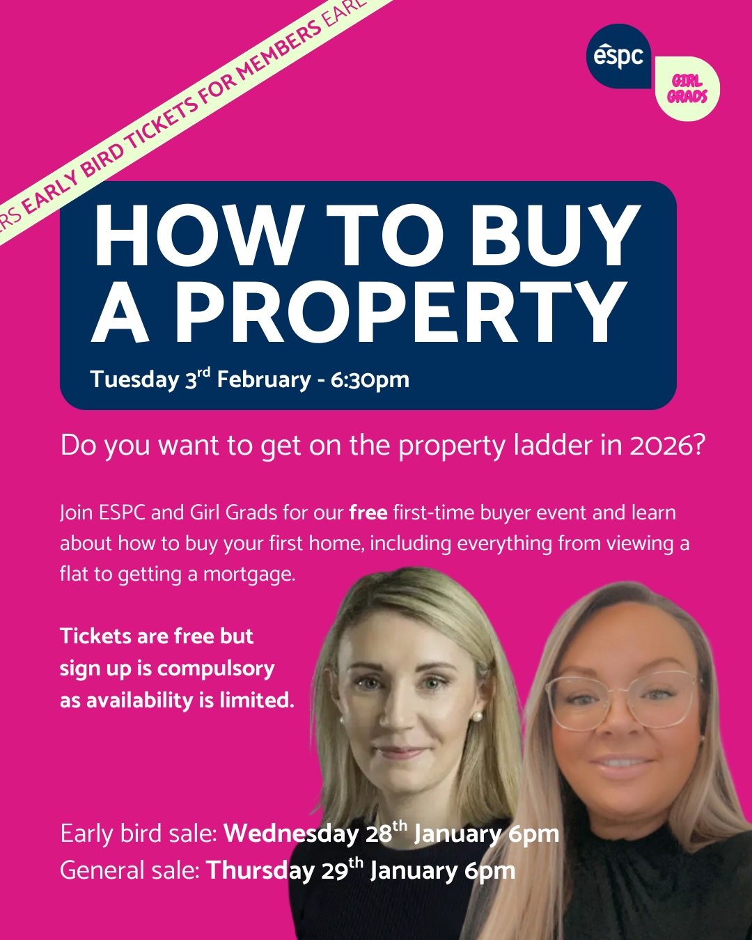 Girl Grads x ESPC, don’t miss out!
Whether you’re thinking about buying a property in the next few months or the next few years, this event is for you 🏡
The experts will be discussing:
- How to find a solicitor
- Affordability
- Creating your search criteria
- Home Reports
- Viewings
- The importance of second viewings and decision in principle (DIP)
- Offers
- Why are first-time buyers in the best position for this market?
- Tips for changing your buying strategy if you’ve had an unsuccessful offer
- What happens once your offer is accepted?
Afterwards there will be audience questions and an opportunity to ask the specialists questions one to one too🏠
Tickets will go live via girlgrads.com. The event will be held at the ESPC Lounge in Edinburgh.
#paidpartnership