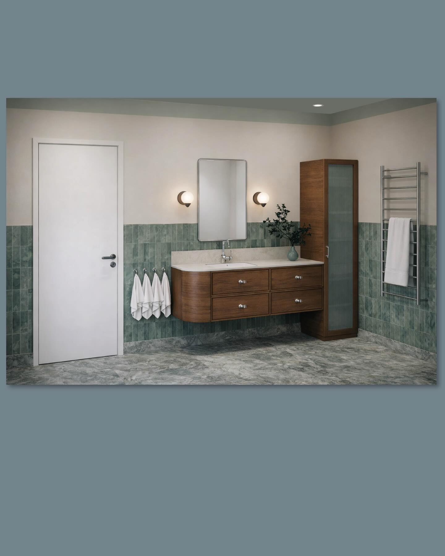 Att rita badrum kan ju vara det roligaste! 🛁🫧
Att ta ett helhetsgrepp och optimera både förvaring och dra nytta av ytor, både estetiskt och funktionellt kan göra så stor förändring. När jag ritar badrum är det väldigt viktigt att designen följer bostadens arkitektur och formspråk. Eftersom ett badrum ska stå sig många år framöver är det viktigt att att stilen lirar med övrig fast inredning. Annars kommer det bara att kännas fel. Det är också väldigt viktigt att välja slitstarka material som tål fukt och högt slitage.
I det här badrummet var det väldigt viktigt att materialen skulle spegla husets inredning i andra rum. Huset som är byggt under funktionalismen inspirerade till runda former, färger och material och skulle kännas både lite lyxigt och kul. Men framför allt skulle det vara ett funktionellt rum som man vill vistas länge i.
Säga vad man vill om AI, men som inredningsdesigner tackar jag för enkelheten att göra snabba renderingar av mina 3D-ritningar. Kreativt och kul och väldigt visuellt för kunden!
Vad tycker ni om badrummet? 🚿
#inredningsdesigner #badrumsinredning #badrumsrendering #funkisbadrum #badrumfunkis badrum40tal gröntbadrum kolmårdsmarmor platsbyggt