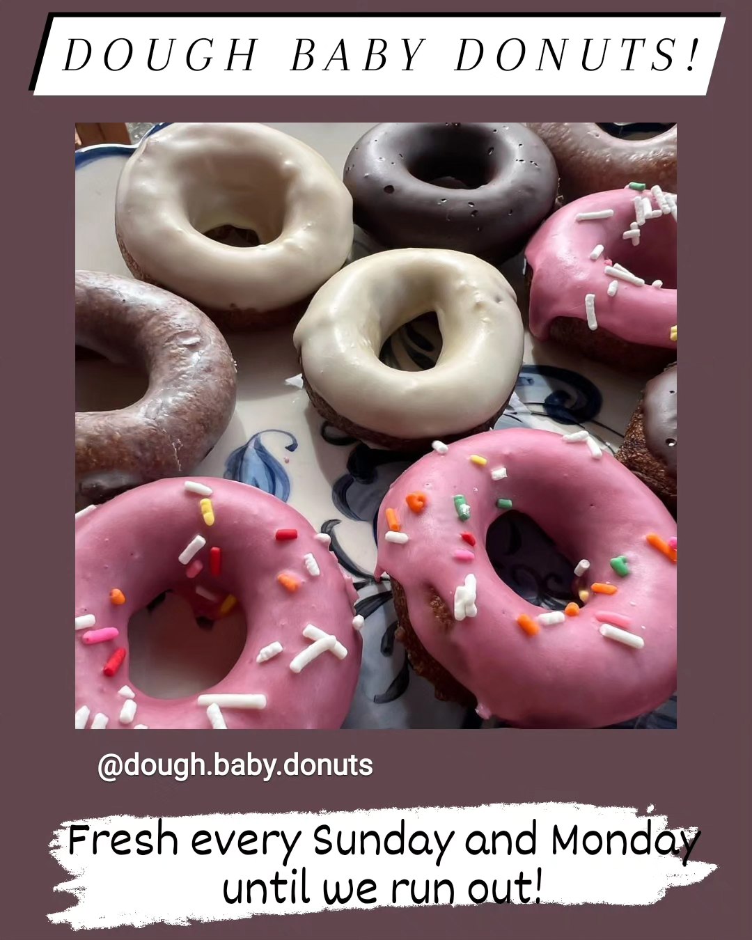That's right! We will have fresh, delicious, gluten-free @dough.baby.donuts every Sunday and Monday!
~Limited supply, so get here early, friends!~
Photo credit: @tauri.in.homer