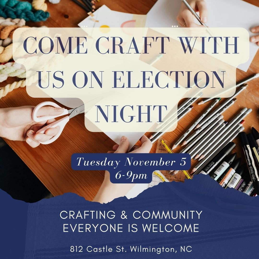 No matter what your political views, it's safe to say that this election season is weighing on all of us. It's an important election, and it's been going on for over 2 years. It's all going to come down to #ElectionDay on Tuesday, November 5...but it's unlikely that we'll know anything for days if not weeks.
If you've done your part and voted, then there's nothing else that you can do. Instead of sitting at home alone with the doomsday news on in the background, come gather with a group of women. All are welcome, no ticket required!
We'll be meeting at the Craft Cafe on Castle Street for an evening of crafting and community. Whatever you like to do to keep your hands busy, we'll have it for you!
If you'd like any more information, please DM me!
#USElection #Vote #ArtTherapy