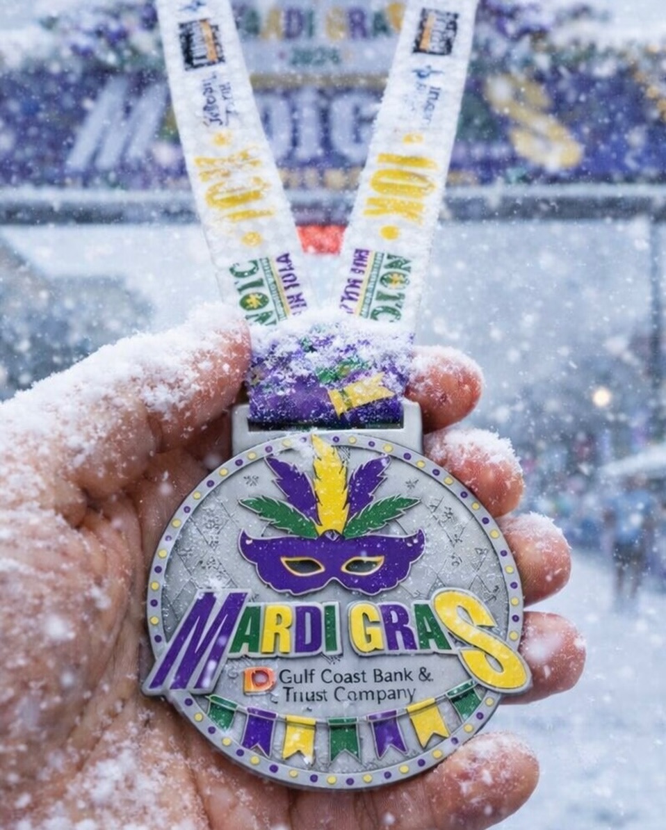 ⚠️❄️ DISCOUNT ALERT ❄️⚠️
We know it was the anniversary of our crazy snow storm a few days ago, BUT… we thought we’d surprise you in regards to the winter wonderland we had last year.
FOR 24 HOURS ONLY…
If you register for the Gulf Coast Bank 2026 Mardi Gras 5K / 10K…
And you type in ICESTORM26 at checkout…
For the 1ST 50 PEOPLE…
You will get 25% off your race entry.
Happy Snowday. Sort of.