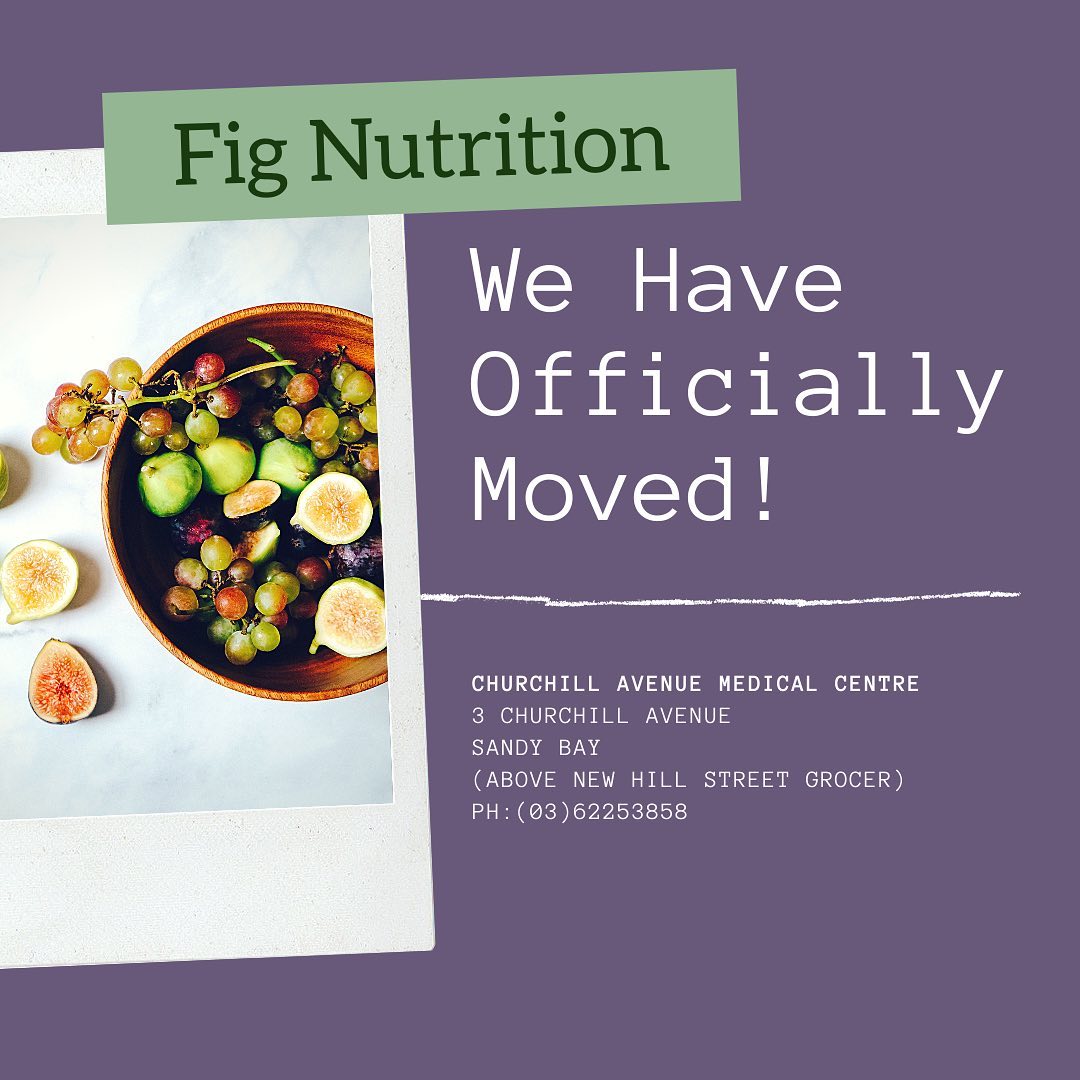 📢 This week is the week - we have moved!!
Our Thursday location at Medical on Macquarie has packed up its doors and moved to a new location in Sandy Bay and re-named to Churchill Avenue Medical Centre. Please see pic for our updated contact details ☑️
.
We also know that some of our regular patients are in town, so to allow you to fit in outside work hours we have extended our hours to 8am-6pm. See you there 🎉
.
.
#moving #fignutrition #dietitian #hobart #tasmania #new