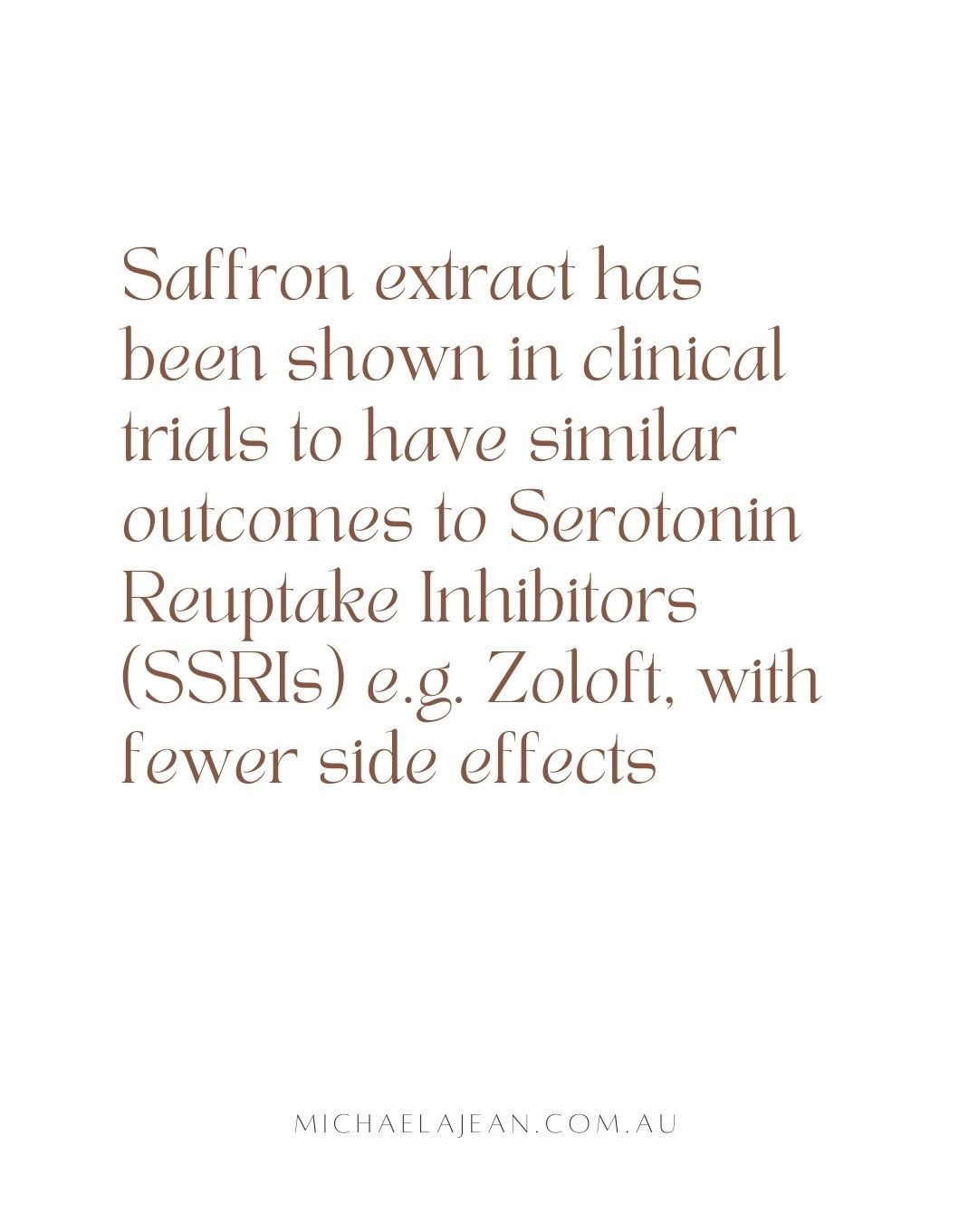 Crocus sativus (Saffron) possess a host of active constituents including crocin, safranal which possess powerful anti-anxiety, antidepressant and neuroprotective properties.
The body of research on Saffron’s medicinal indications continues to grow, studies showing its efficiency to be perhaps even more effective than it’s well known pharmaceutical counterpart.
How? Because whilst most mood disturbances aren’t totally scientifically understood, what we now know is they aren’t caused by one broken chemical, rather they’re caused by a network issue involving neurotransmitters, inflammation, stress hormones, and brain plasticity.
SSRIs target one major pathway whilst Saffron extract has a multi-pathway action which is why it is so effective for PMDD (Premenstrual dysphoric Disorder), anxiety and depression, particularly when hormonal shifts and gut-driven inflammation are playing a role.
As always, when it comes to mental health, please always consult your doctor or primary health practitioner before making any changes to your treatment plan 🤍