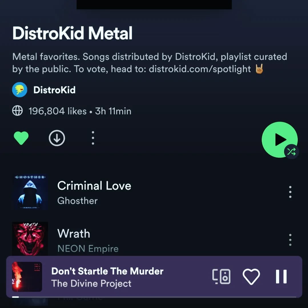 Now playing on DistroKid Metal...
https://open.spotify.com/playlist/66y6hFjxPJXdMM2JzRocy3?si=emN5t8J3SC6yrOku2KqFDg&utm_source=copy-link
#metaldrummer #metalmusic #canadianmetal #torontomusic #drummers #metalhead #metal #thedivineproject
@jauscl @danlipskixox @ace_leonardo
