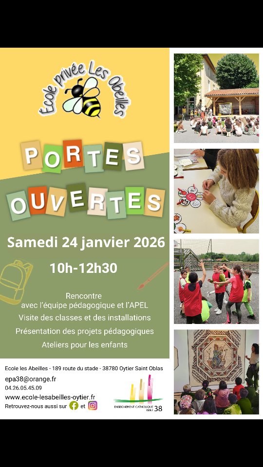 Portes ouvertes de l'école les Abeilles samedi 24 janvier de 10h à 12h30.
Venez nous rencontrer!
#enseignementcatholique #ecolecatholique