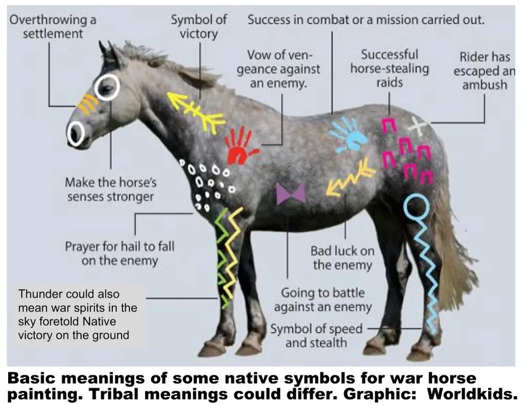 Horses have always carried meaning.
In some Plains Native traditions, horses were painted before battle, raids, hunts, or major journeys — not as decoration, but as prayer, protection, power, and story.
Meanings varied by tribe and time, so this image is a simplified overview…but the idea still moves me:
✨a horse could carry a story on its body.✨
#horsebud #nativeamericanhistory #indigenoushistory #warhorse #symbolism