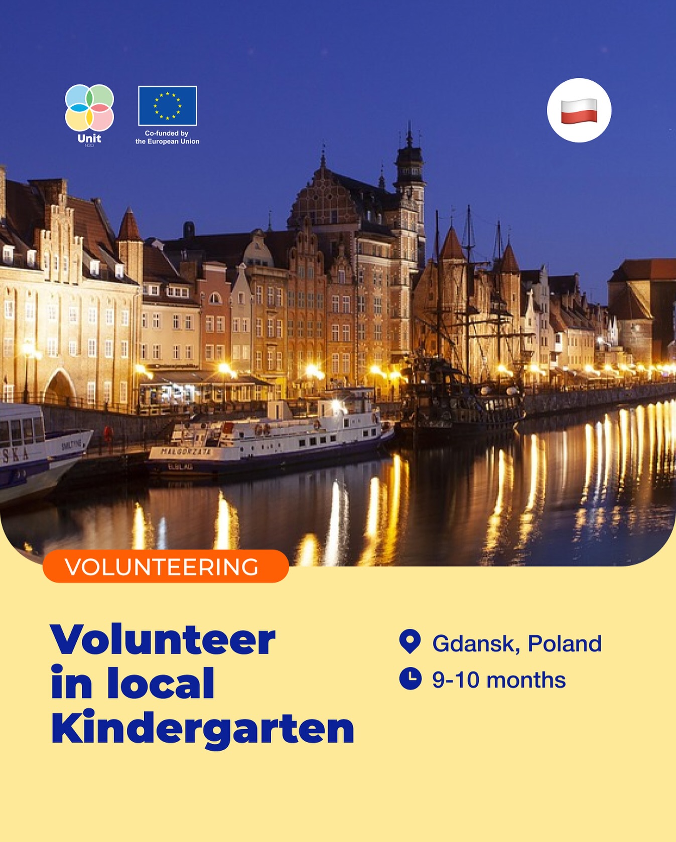 Пошук волонтерів на проєкт в Гданську «Volunteer in local Kindergarten»🫶🏻
🌍Місце проведення: Гданськ, Польща
📅Початок і тривалість проєкту: 9-10 місяців.
Початок проєкту - якнайшвидше. Кінець проєкту - грудень 2026 р.
🔥Дедлайн: 1 лютого. Заявки розглядатимуться по мірі надходження
Волонтер/-ка працюватиме з наступними завданнями:
➡️допомагати в щоденній роботі місцевого дитячого садочку в Гданську, з яким співпрацює приймаюча організація, здебільшого щодо організації розвиткових занять, світкувань, концертів тощо;
➡️підтримувати вчителів, нянь щодо підготовки тематичних активностей, декорацій, допомагати з організацією поїздок;
➡️організувати власний проєкт щодо поширення української культури, історії, мови.
🔍Кого ми шукаємо?
▪️учасників/-ць віком 18-30 років;
▪️з базовим володінням англійською мовою;
▪️попередній досвід роботи з дітьми буде перевагою;
▪️з інтересом в темі проєкту.
💸Фінансування:
Проєктом покриваються витрати на проживання в квартирі з усіма зручностями. Дорога до та з місця проведення покривається приймаючою організацією в межах ліміту. Щомісяця волонтер буде забезпечений харчуванням, кишеньковими коштами та матиме проїзну картку на громадський транспорт.
Також волонтеру оформлюється повне медичне страхування.
❗️Надсилайте свої резюме англійською мовою та мотиваційний лист ЯКНАЙШВИДШЕ, але не пізніше 1.02.2026 23:59 напряму через портал.
Деталі - https://youth.europa.eu/solidarity/opportunity/44882_en
Дякуємо за поширення допису серед друзів!
#ngo_unit #esc #project