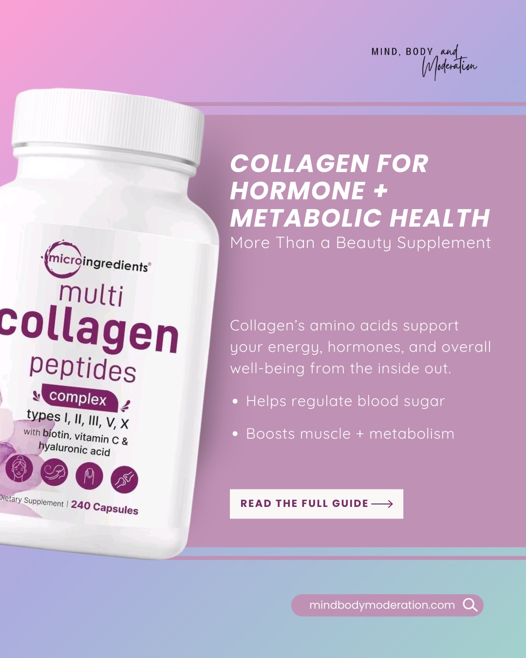 Most people think of collagen as a “beauty supplement”… but your hormones and metabolism love it just as much as your skin does. ✨
Collagen’s amino acids support your adrenal glands, thyroid, gut lining, blood sugar balance, muscle health, joints, and even sleep — all foundations of hormonal and metabolic wellness.
If you’ve been feeling low-energy, stressed, or hormonally “off,” adding collagen to your routine may give your body the support it’s been missing.
👉 Comment “COLLAGEN” and we’ll send the full guide straight to your inbox!
#MindBodyModeration #WomenOver40 #HormoneBalance #MetabolismSupport #CollagenForHealth #WellnessLifestyle
