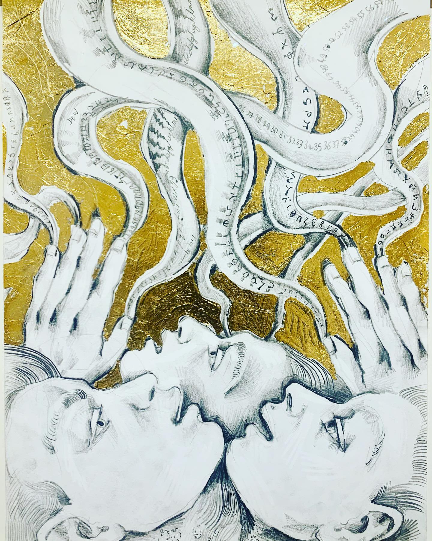 David Breuer-Weil - Song
“Song is a drawing that represents the dream of unity within diversity with people expressing their shared experiences in different languages in the same golden world.
The whole world is brought together by confronting the same threat. We have never been more unified as a species for this reason. This story will be written in every language. In this work the hands generate lines of text in many different languages that become a mesmerising display in the golden sky. These are all the stories that will be written and the films that will be made, filling the heavens with words and sounds for generations to come, the vast symphony of our reaction to this time “
@davidbreuerweil @londonartweek_ #london #contemporarydrawing #goldleaf #drawing #pencil #pencildrawing #londonartist
The new drawings of David Breuer-Weil are on view in our London office. DM for more info.