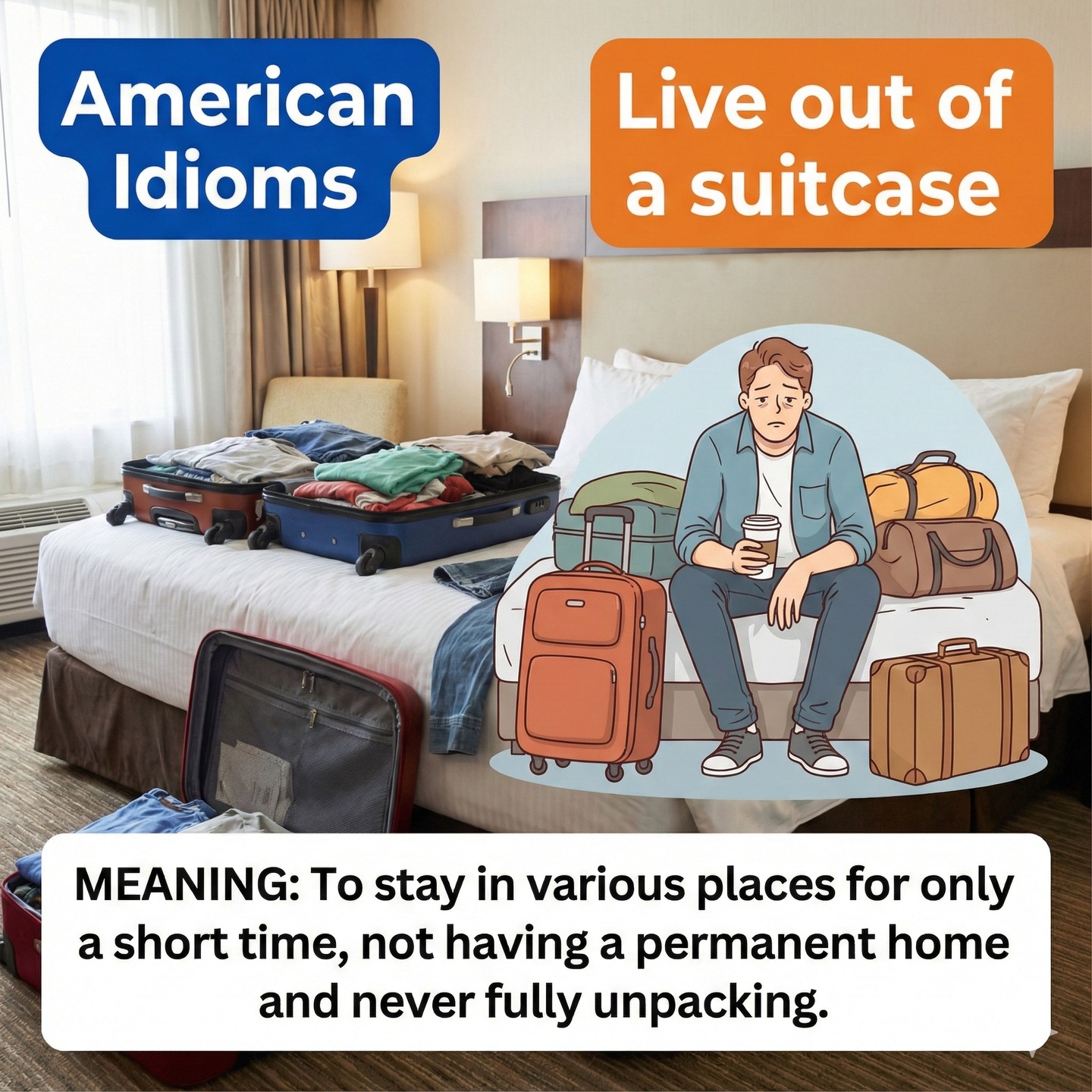 Tired of traveling and not staying in a given place for long?
Voice your dissatisfaction using this expression.